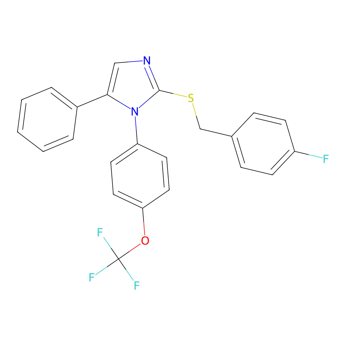 2-((4-fluorobenzyl)thio)-5-phenyl-1-(4-(trifluoromethoxy)phenyl)-1H-imidazole molecular structure, CAS 1226444-73-0