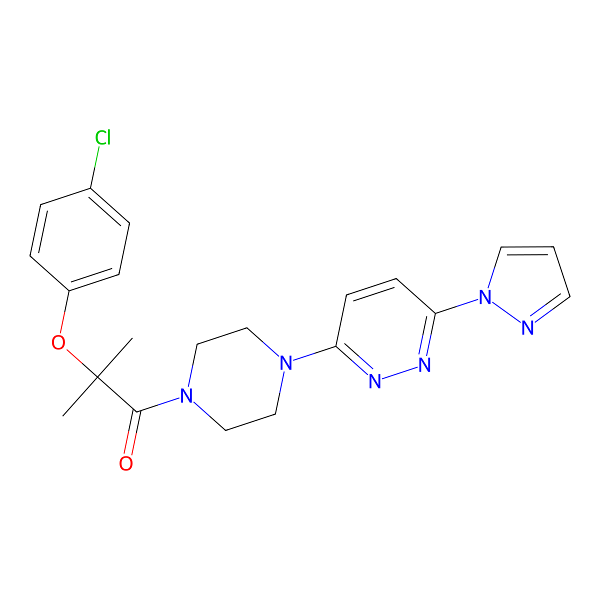 1-(4-(6-(1H-pyrazol-1-yl)pyridazin-3-yl)piperazin-1-yl)-2-(4-chlorophenoxy)-2-methylpropan-1-one molecular structure, CAS 1226444-77-4