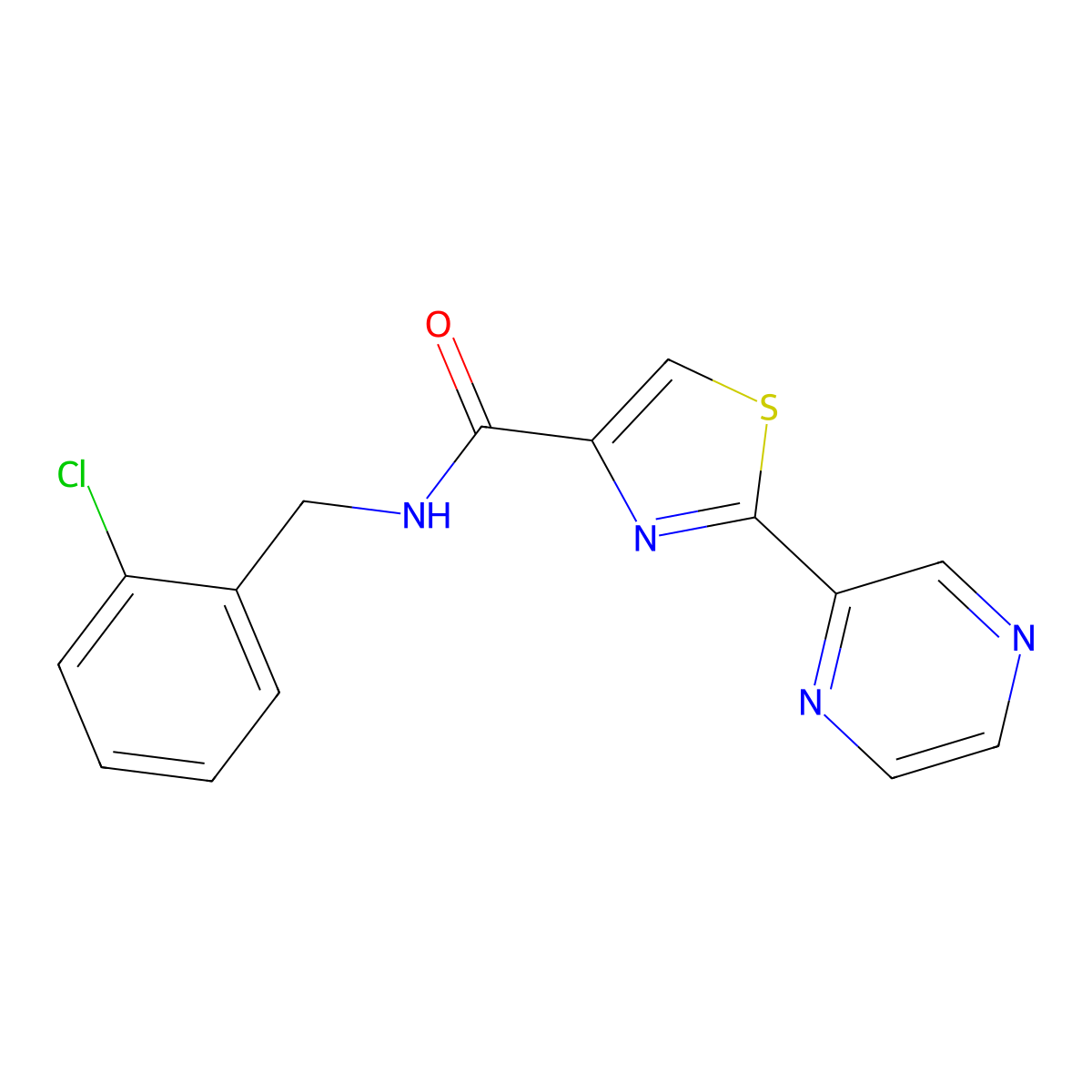 N-(2-chlorobenzyl)-2-(pyrazin-2-yl)thiazole-4-carboxamide molecular structure, CAS 1226444-78-5