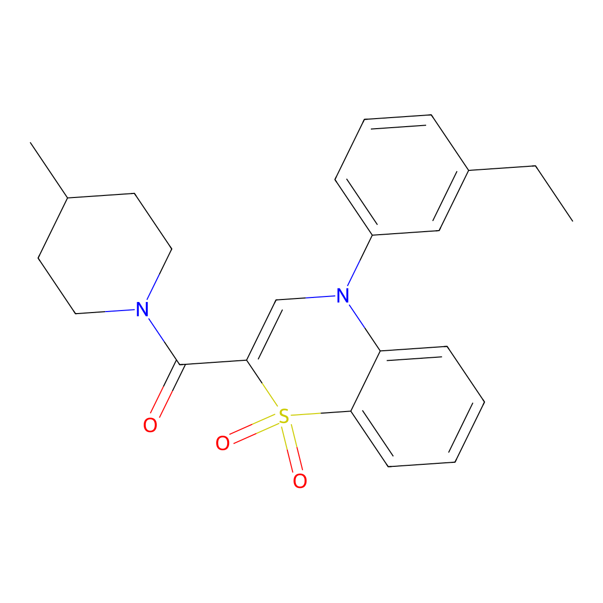 (4-(3-ethylphenyl)-1,1-dioxido-4H-benzo[b][1,4]thiazin-2-yl)(4-methylpiperidin-1-yl)methanone molecular structure, CAS 1226444-84-3