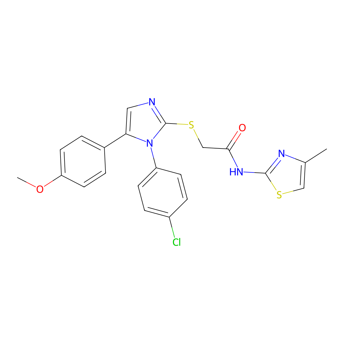2-((1-(4-chlorophenyl)-5-(4-methoxyphenyl)-1H-imidazol-2-yl)thio)-N-(4-methylthiazol-2-yl)acetamide molecular structure, CAS 1226444-85-4