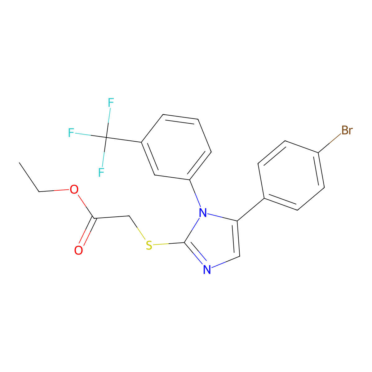 ethyl 2-((5-(4-bromophenyl)-1-(3-(trifluoromethyl)phenyl)-1H-imidazol-2-yl)thio)acetate molecular structure, CAS 1226444-89-8