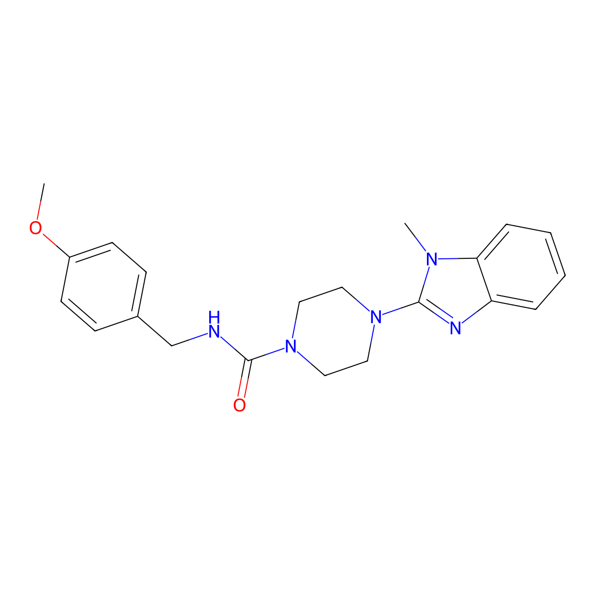 N-(4-methoxybenzyl)-4-(1-methyl-1H-benzo[d]imidazol-2-yl)piperazine-1-carboxamide molecular structure, CAS 1226444-90-1