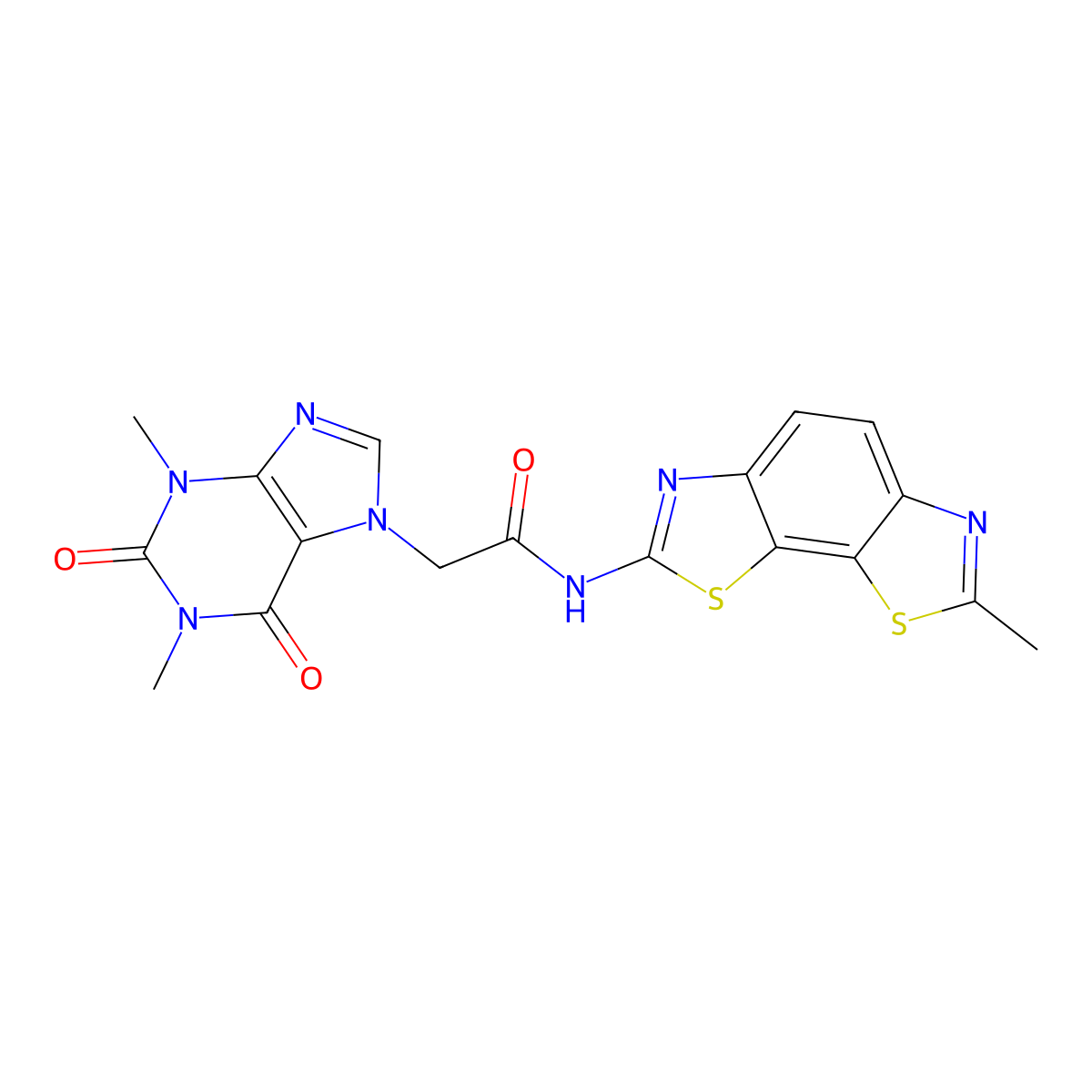 2-(1,3-dimethyl-2,6-dioxo-2,3-dihydro-1H-purin-7(6H)-yl)-N-(7-methylbenzo[1,2-d:4,3-d']bis(thiazole)-2-yl)acetamide molecular structure, CAS 1226444-96-7