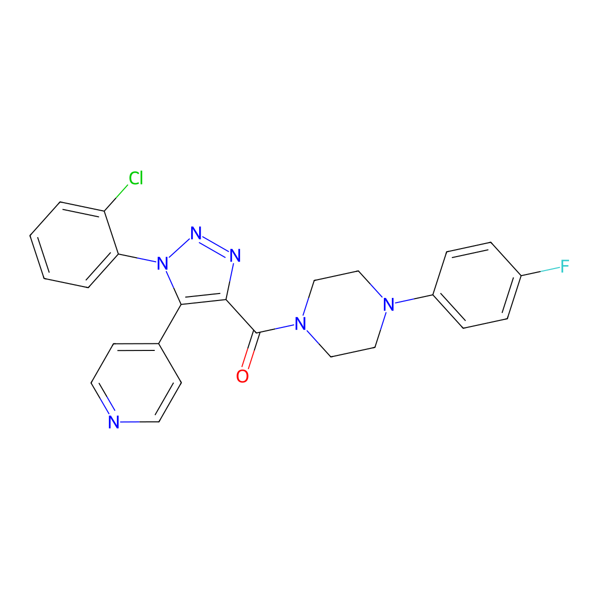 (1-(2-chlorophenyl)-5-(pyridin-4-yl)-1H-1,2,3-triazol-4-yl)(4-(4-fluorophenyl)piperazin-1-yl)methanone molecular structure, CAS 1226444-98-9