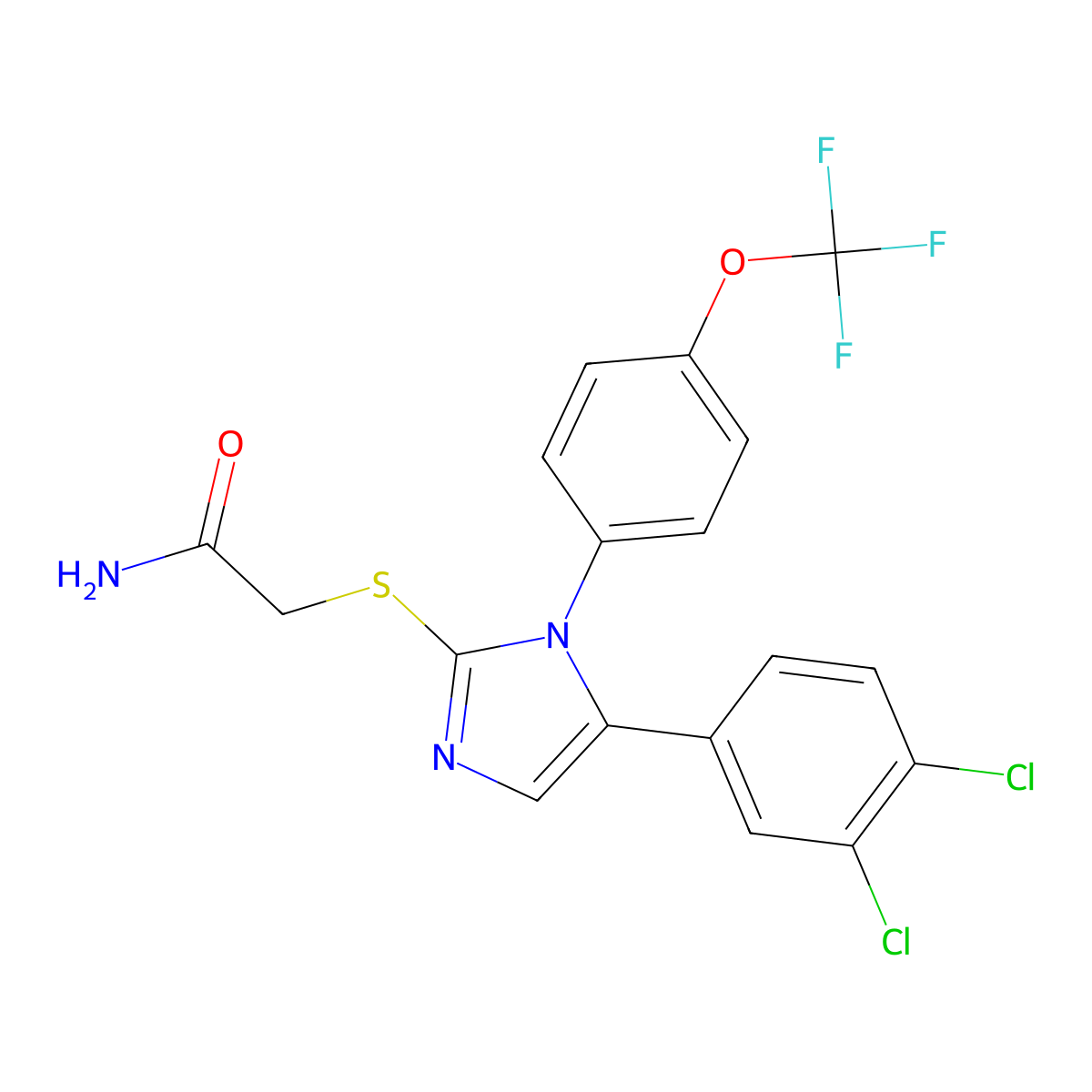 2-((5-(3,4-dichlorophenyl)-1-(4-(trifluoromethoxy)phenyl)-1H-imidazol-2-yl)thio)acetamide molecular structure, CAS 1226444-99-0