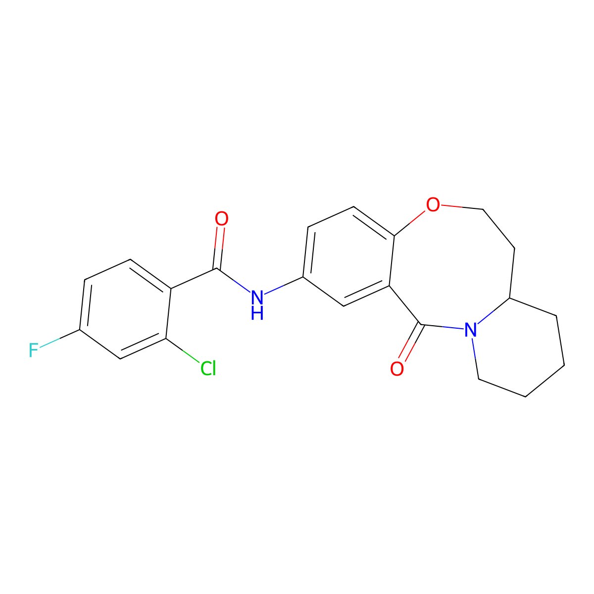 2-chloro-4-fluoro-N-{2-oxo-9-oxa-1-azatricyclo[10.4.0.0^{3,8}]hexadeca-3,5,7-trien-5-yl}benzamide molecular structure, CAS 1226445-06-2