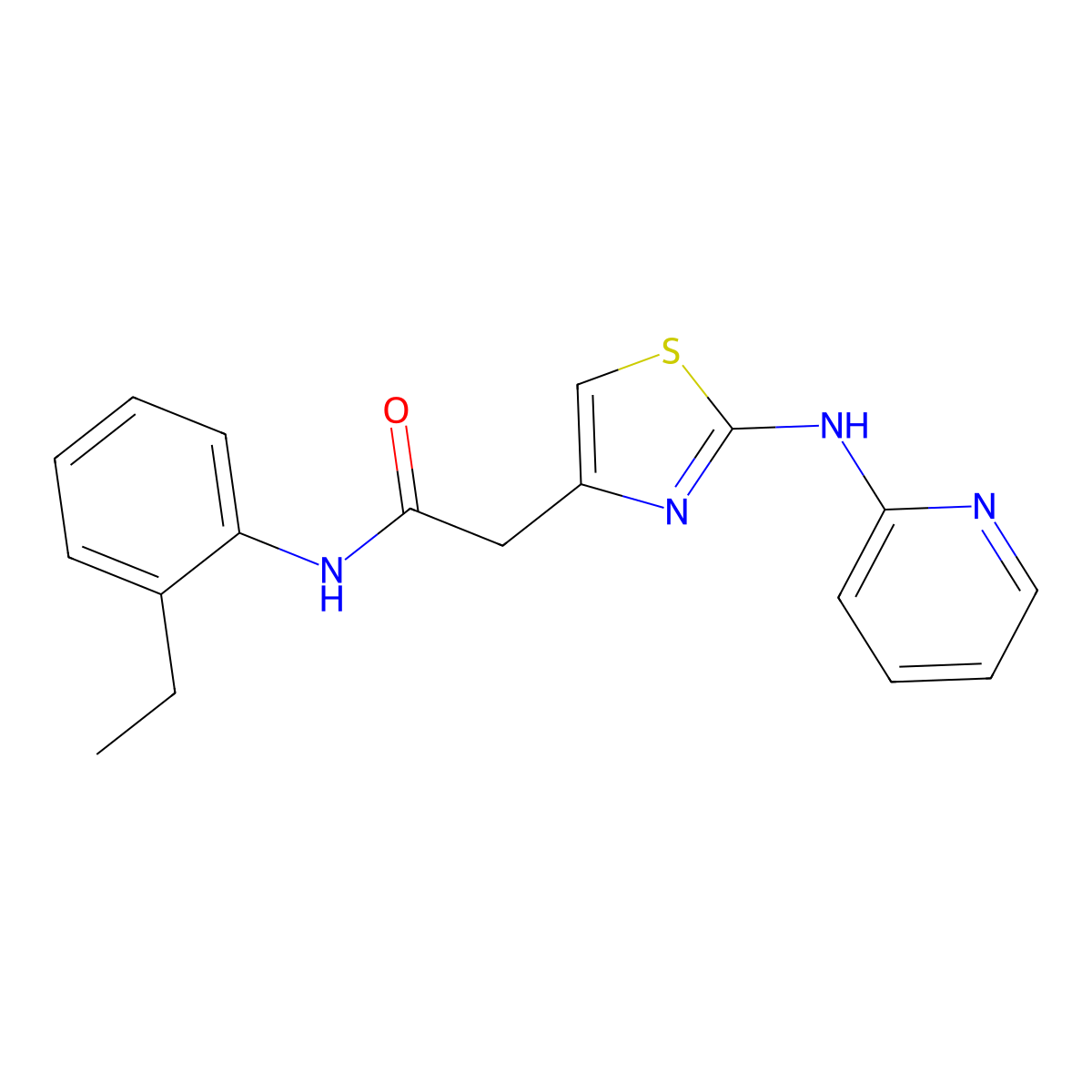 N-(2-ethylphenyl)-2-(2-(pyridin-2-ylamino)thiazol-4-yl)acetamide molecular structure, CAS 1226445-10-8