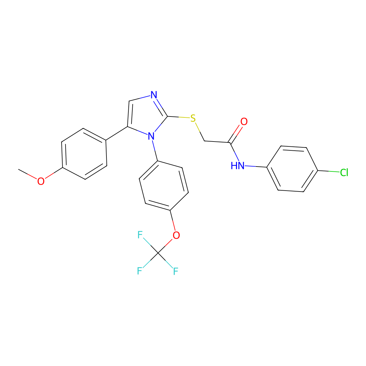 N-(4-chlorophenyl)-2-((5-(4-methoxyphenyl)-1-(4-(trifluoromethoxy)phenyl)-1H-imidazol-2-yl)thio)acetamide molecular structure, CAS 1226445-12-0