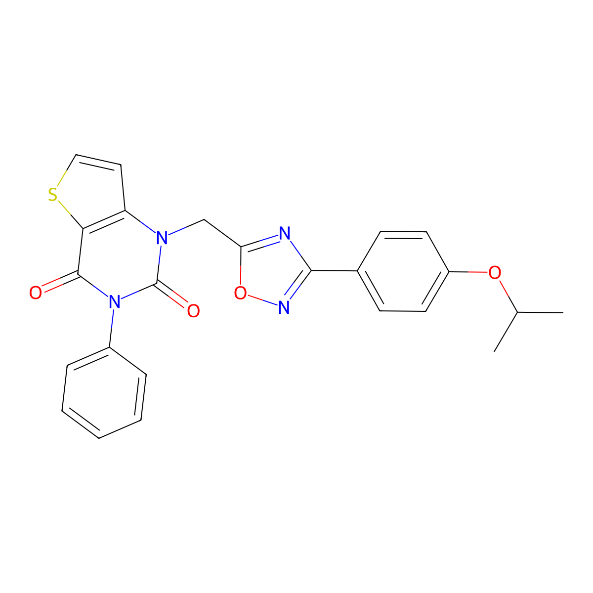 3-phenyl-1-({3-[4-(propan-2-yloxy)phenyl]-1,2,4-oxadiazol-5-yl}methyl)-1H,2H,3H,4H-thieno[3,2-d]pyrimidine-2,4-dione molecular structure, CAS 1226445-23-3