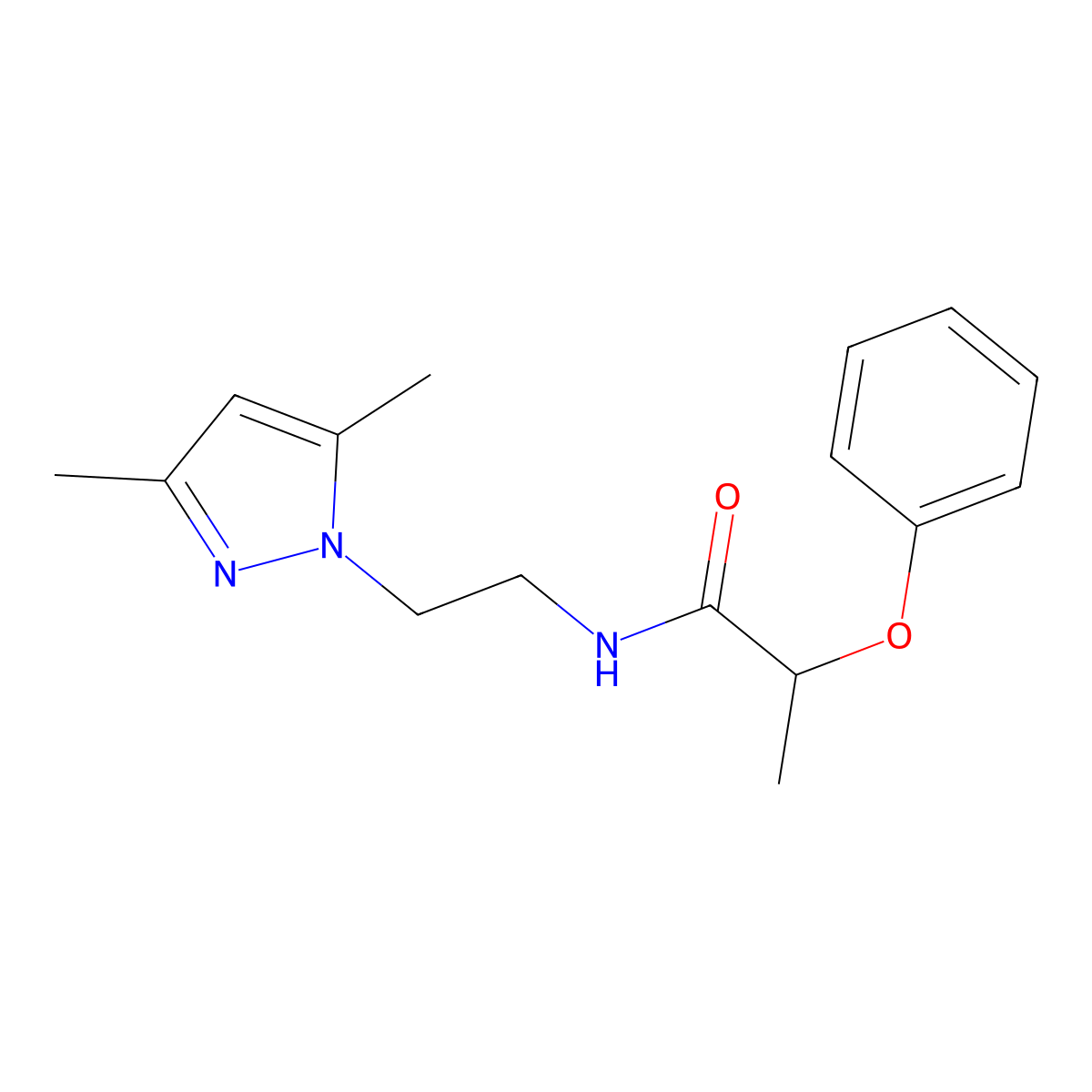 N-[2-(3,5-dimethyl-1H-pyrazol-1-yl)ethyl]-2-phenoxypropanamide molecular structure, CAS 1226445-24-4
