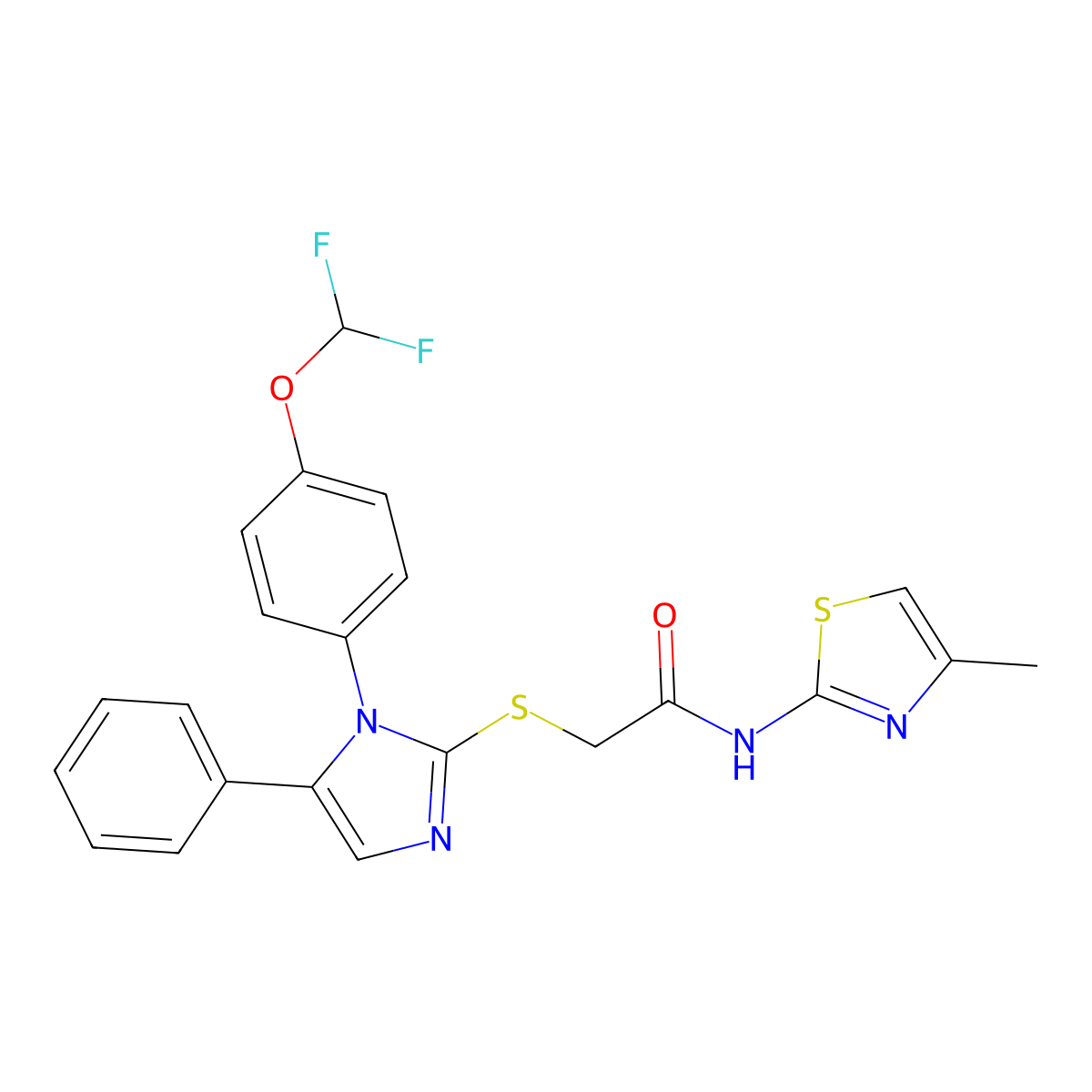 2-((1-(4-(difluoromethoxy)phenyl)-5-phenyl-1H-imidazol-2-yl)thio)-N-(4-methylthiazol-2-yl)acetamide molecular structure, CAS 1226445-27-7