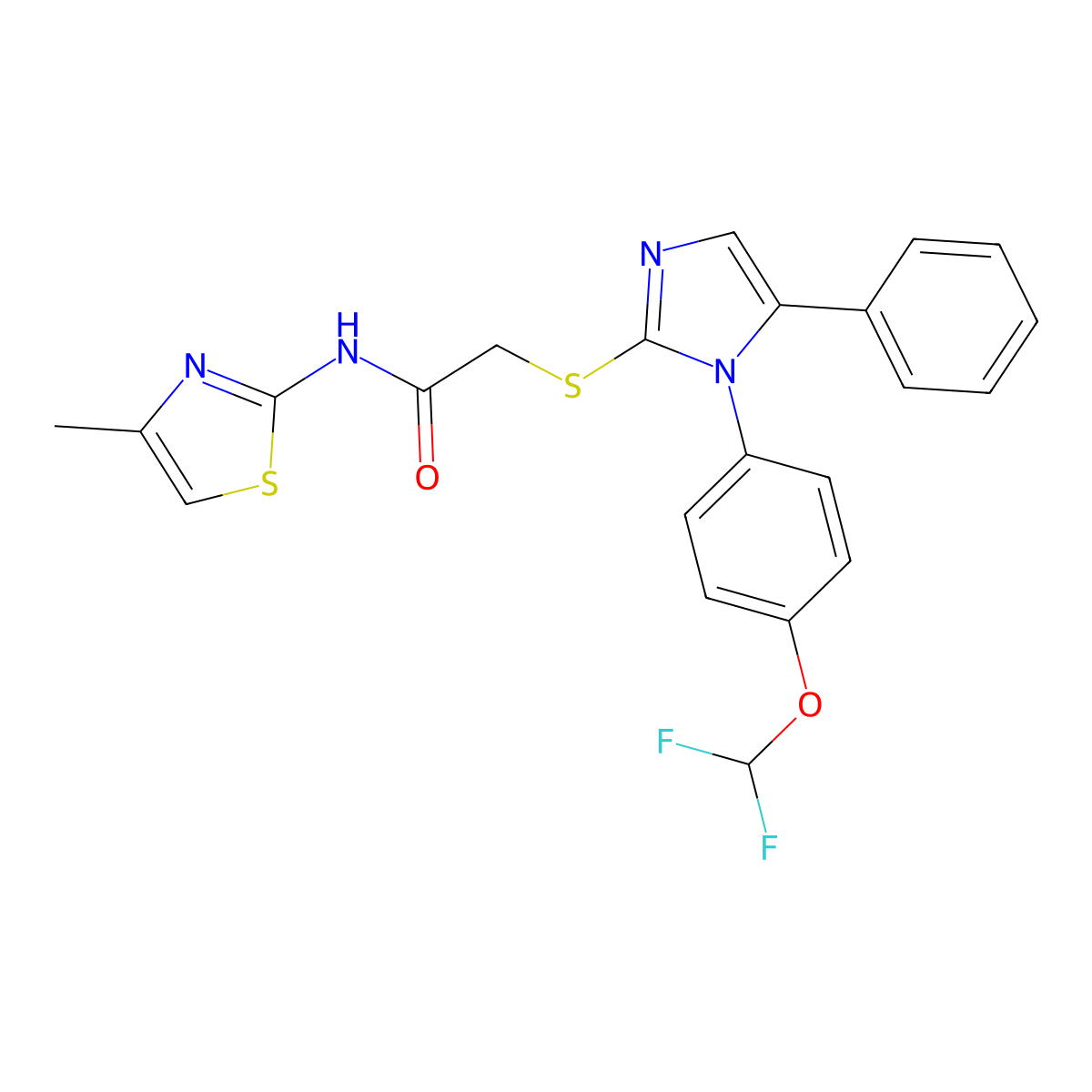 2-((1-(4-(difluoromethoxy)phenyl)-5-phenyl-1H-imidazol-2-yl)thio)-N-(4-methylthiazol-2-yl)acetamide molecular structure, CAS 1226445-27-7