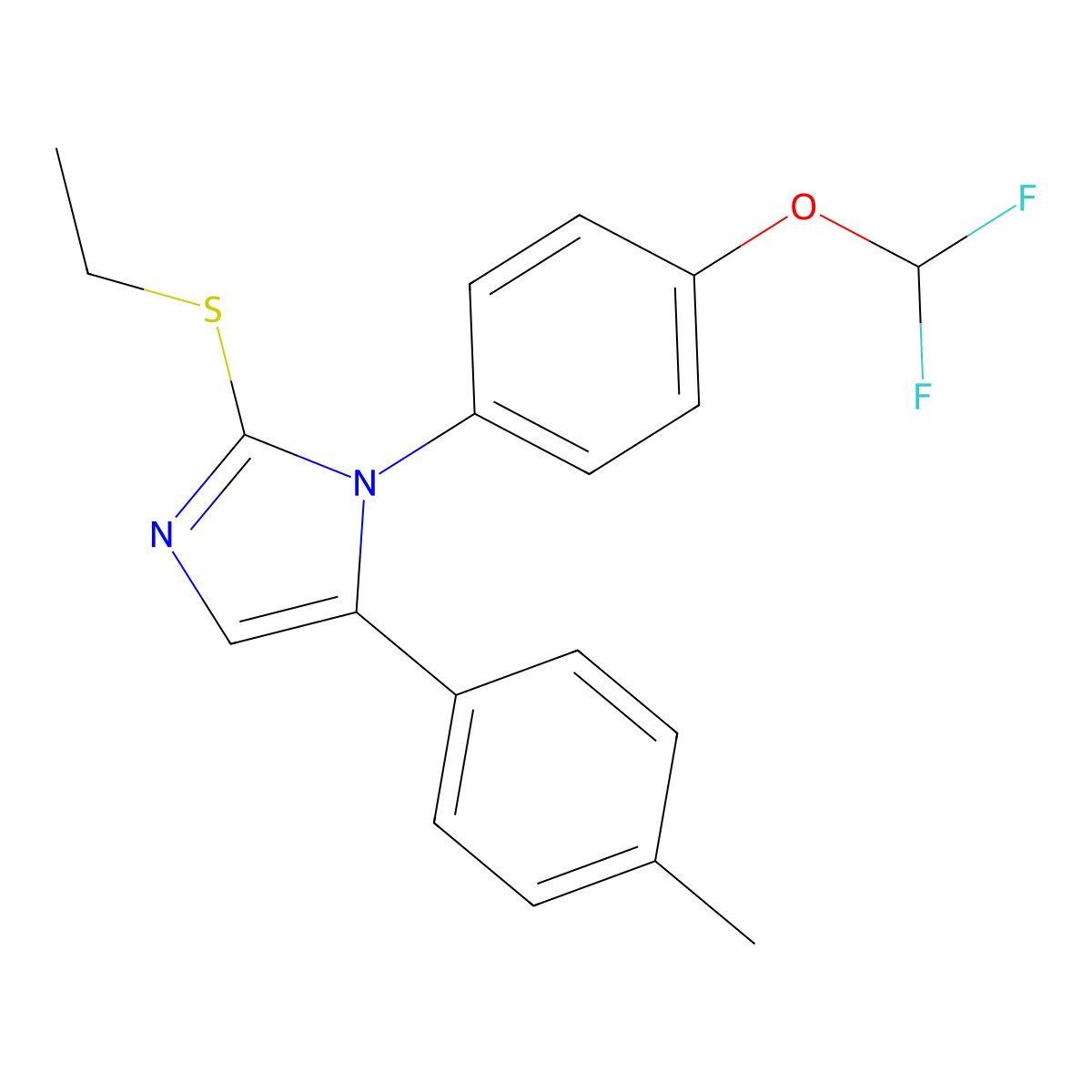 1-(4-(difluoromethoxy)phenyl)-2-(ethylthio)-5-(p-tolyl)-1H-imidazole molecular structure, CAS 1226445-30-2
