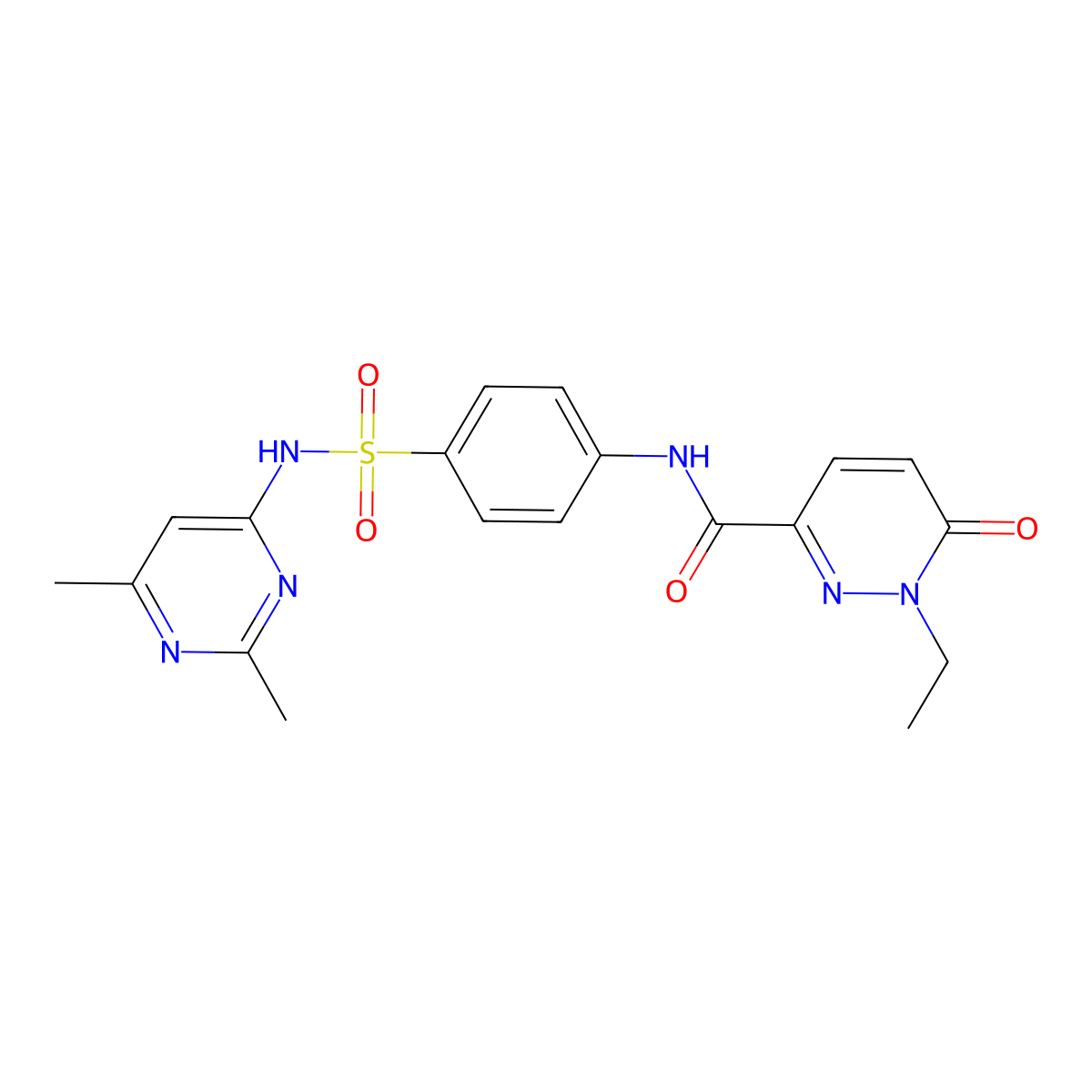 N-(4-(N-(2,6-dimethylpyrimidin-4-yl)sulfamoyl)phenyl)-1-ethyl-6-oxo-1,6-dihydropyridazine-3-carboxamide molecular structure, CAS 1226445-36-8