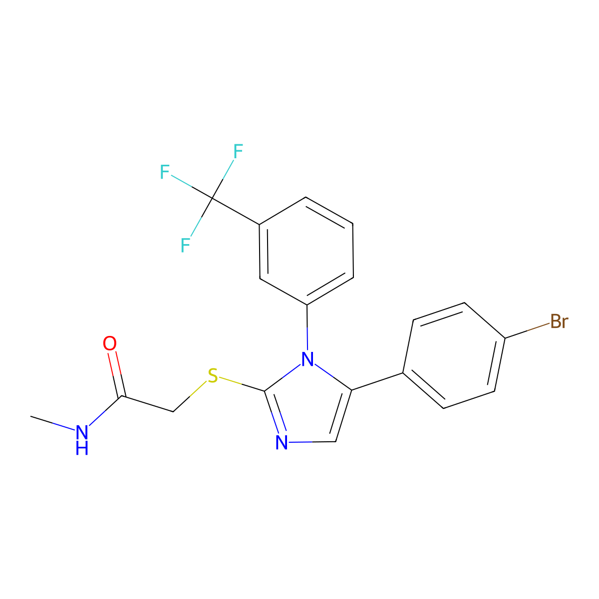 2-((5-(4-bromophenyl)-1-(3-(trifluoromethyl)phenyl)-1H-imidazol-2-yl)thio)-N-methylacetamide molecular structure, CAS 1226445-43-7