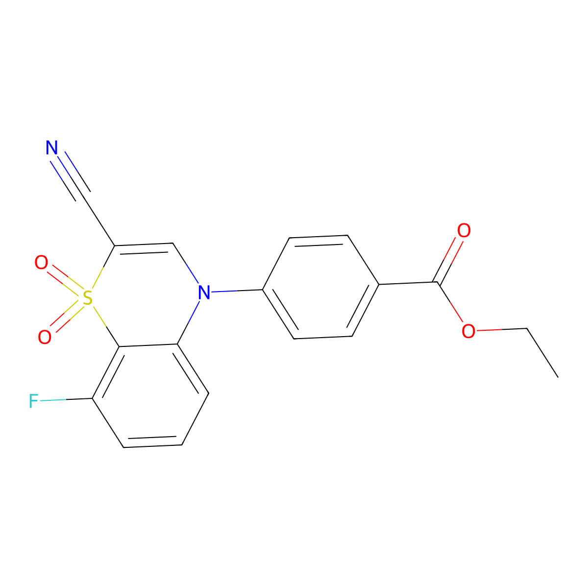 ethyl 4-(2-cyano-8-fluoro-1,1-dioxido-4H-benzo[b][1,4]thiazin-4-yl)benzoate molecular structure, CAS 1226445-52-8