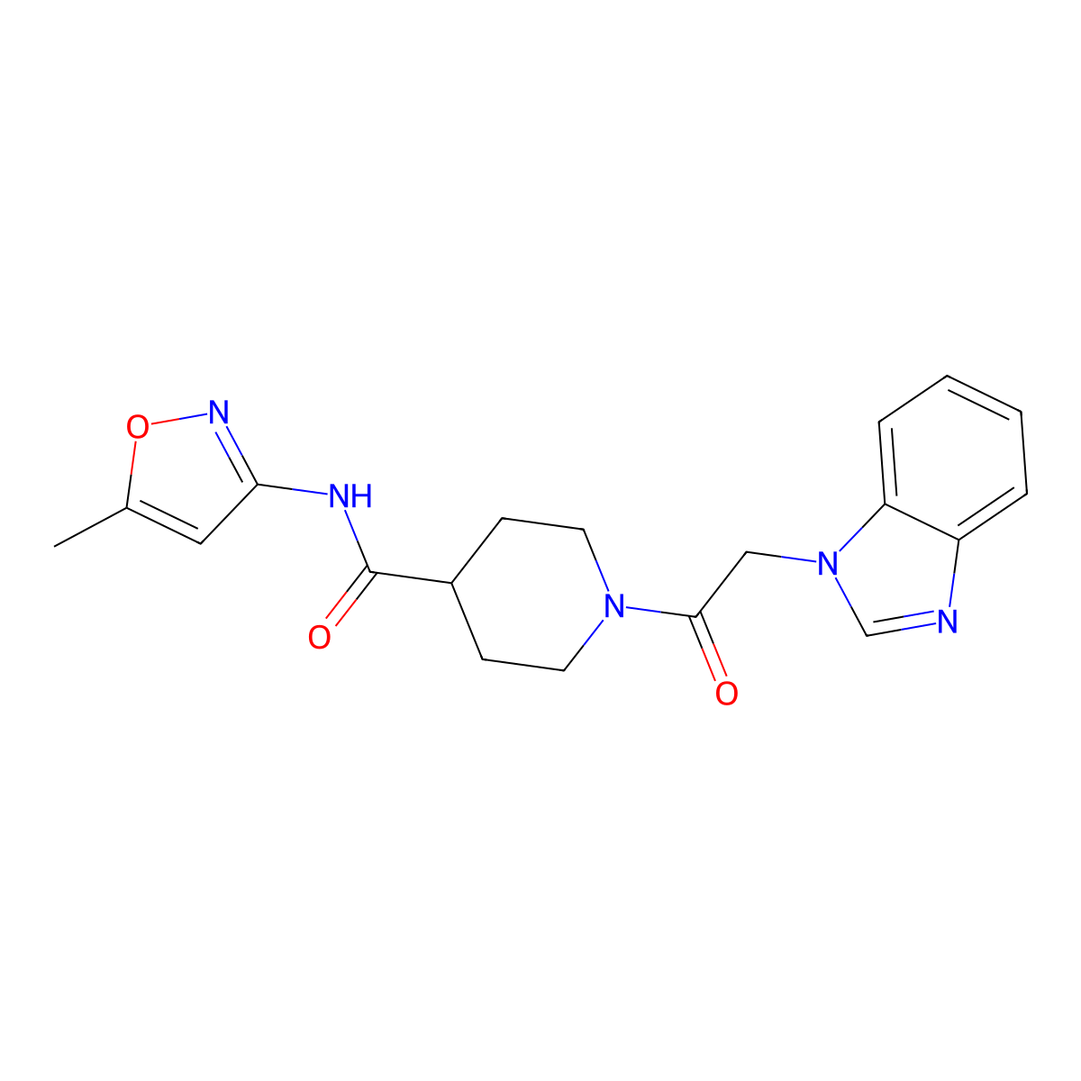 1-(2-(1H-benzo[d]imidazol-1-yl)acetyl)-N-(5-methylisoxazol-3-yl)piperidine-4-carboxamide molecular structure, CAS 1226445-53-9