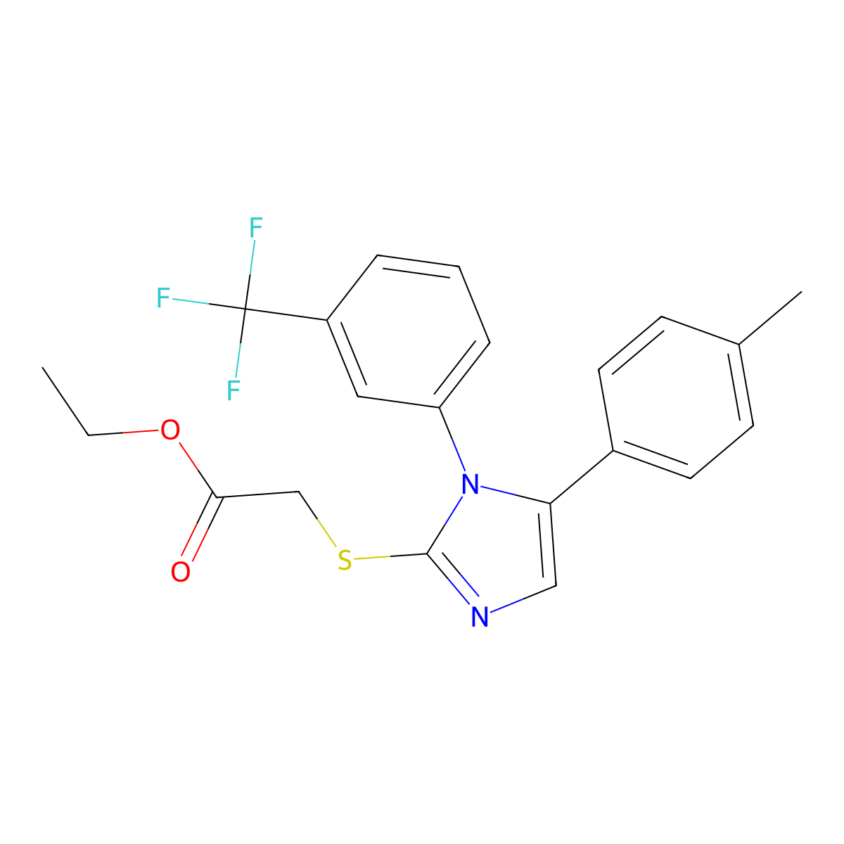 ethyl 2-((5-(p-tolyl)-1-(3-(trifluoromethyl)phenyl)-1H-imidazol-2-yl)thio)acetate molecular structure, CAS 1226445-68-6