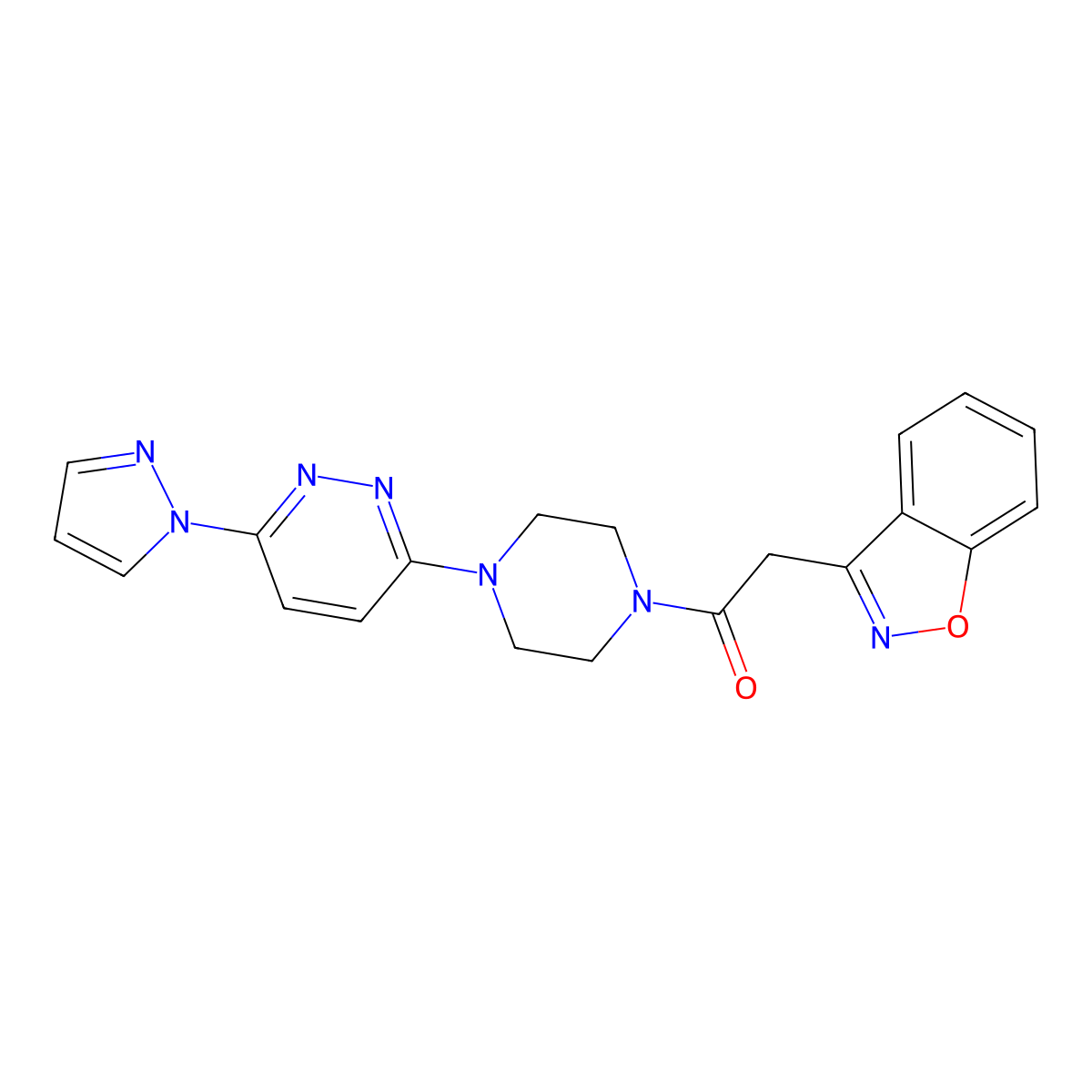 1-(4-(6-(1H-pyrazol-1-yl)pyridazin-3-yl)piperazin-1-yl)-2-(benzo[d]isoxazol-3-yl)ethanone molecular structure, CAS 1226445-69-7