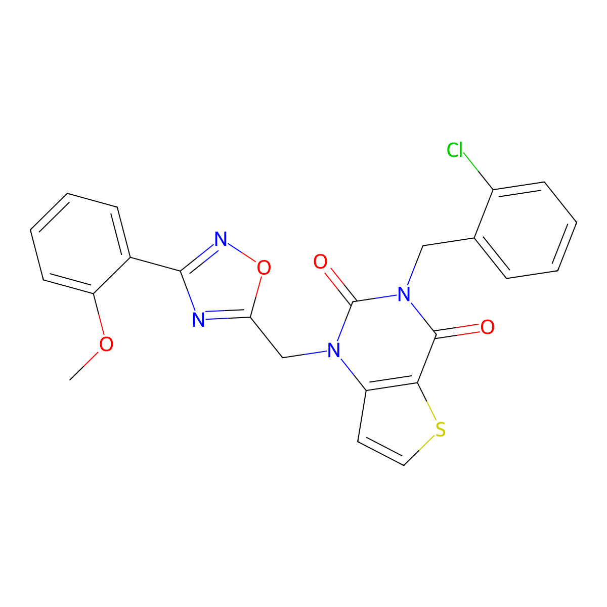 3-[(2-chlorophenyl)methyl]-1-{[3-(2-methoxyphenyl)-1,2,4-oxadiazol-5-yl]methyl}-1H,2H,3H,4H-thieno[3,2-d]pyrimidine-2,4-dione molecular structure, CAS 1226445-72-2