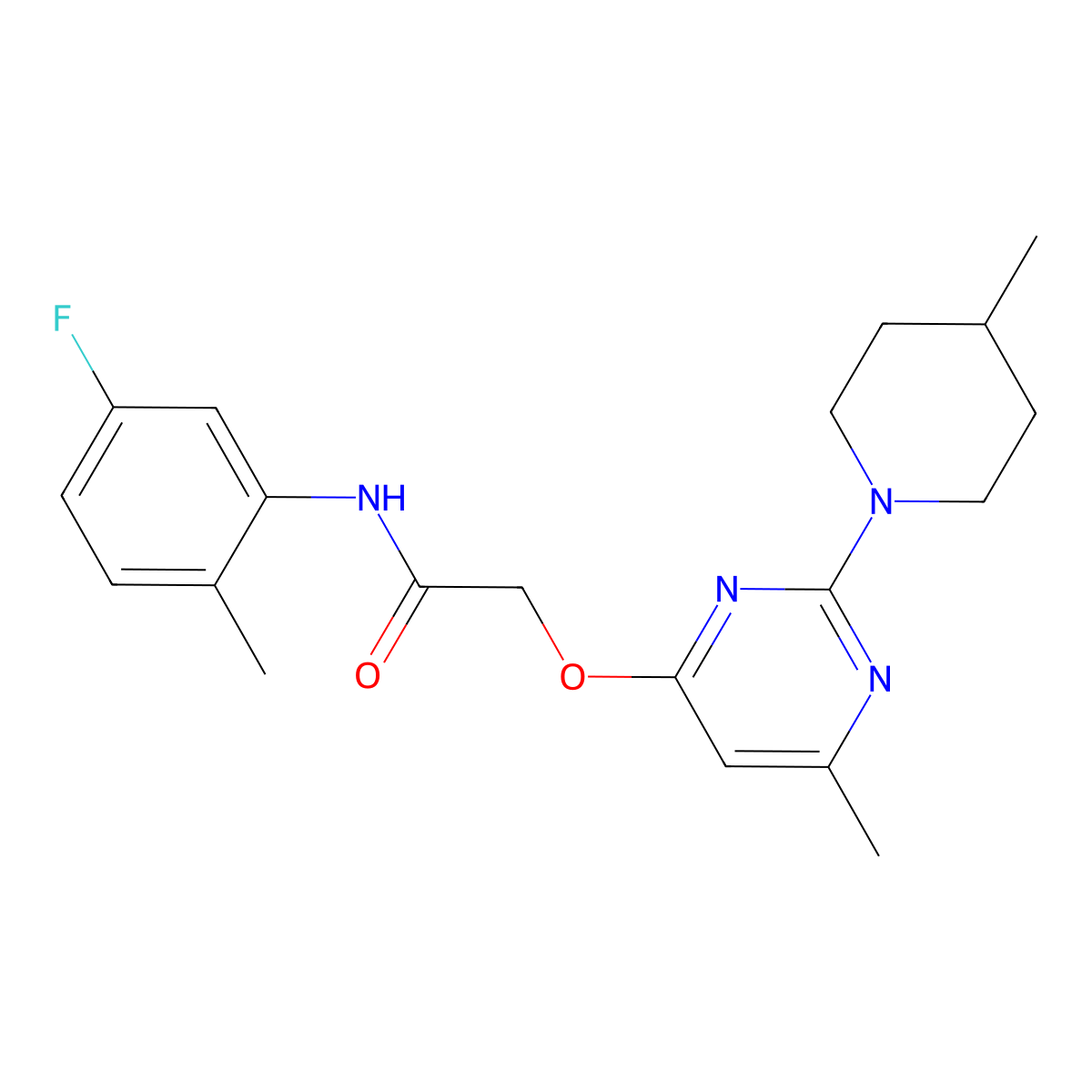 N-(5-fluoro-2-methylphenyl)-2-{[6-methyl-2-(4-methylpiperidin-1-yl)pyrimidin-4-yl]oxy}acetamide molecular structure, CAS 1226445-77-7