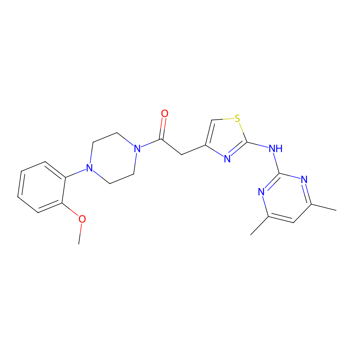 2-(2-((4,6-Dimethylpyrimidin-2-yl)amino)thiazol-4-yl)-1-(4-(2-methoxyphenyl)piperazin-1-yl)ethanone molecular structure, CAS 1226445-85-7