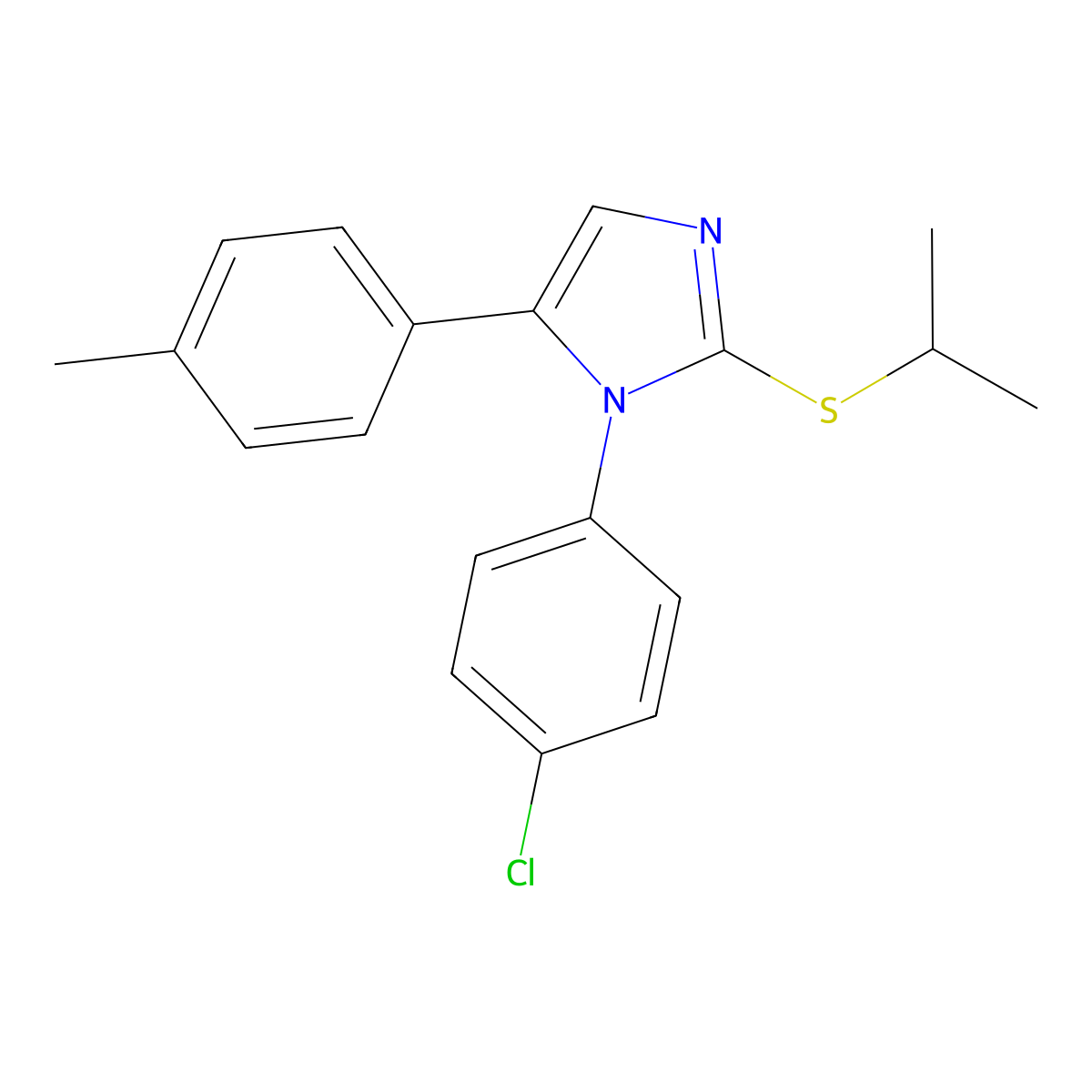 1-(4-chlorophenyl)-2-(isopropylthio)-5-(p-tolyl)-1H-imidazole molecular structure, CAS 1226445-97-1