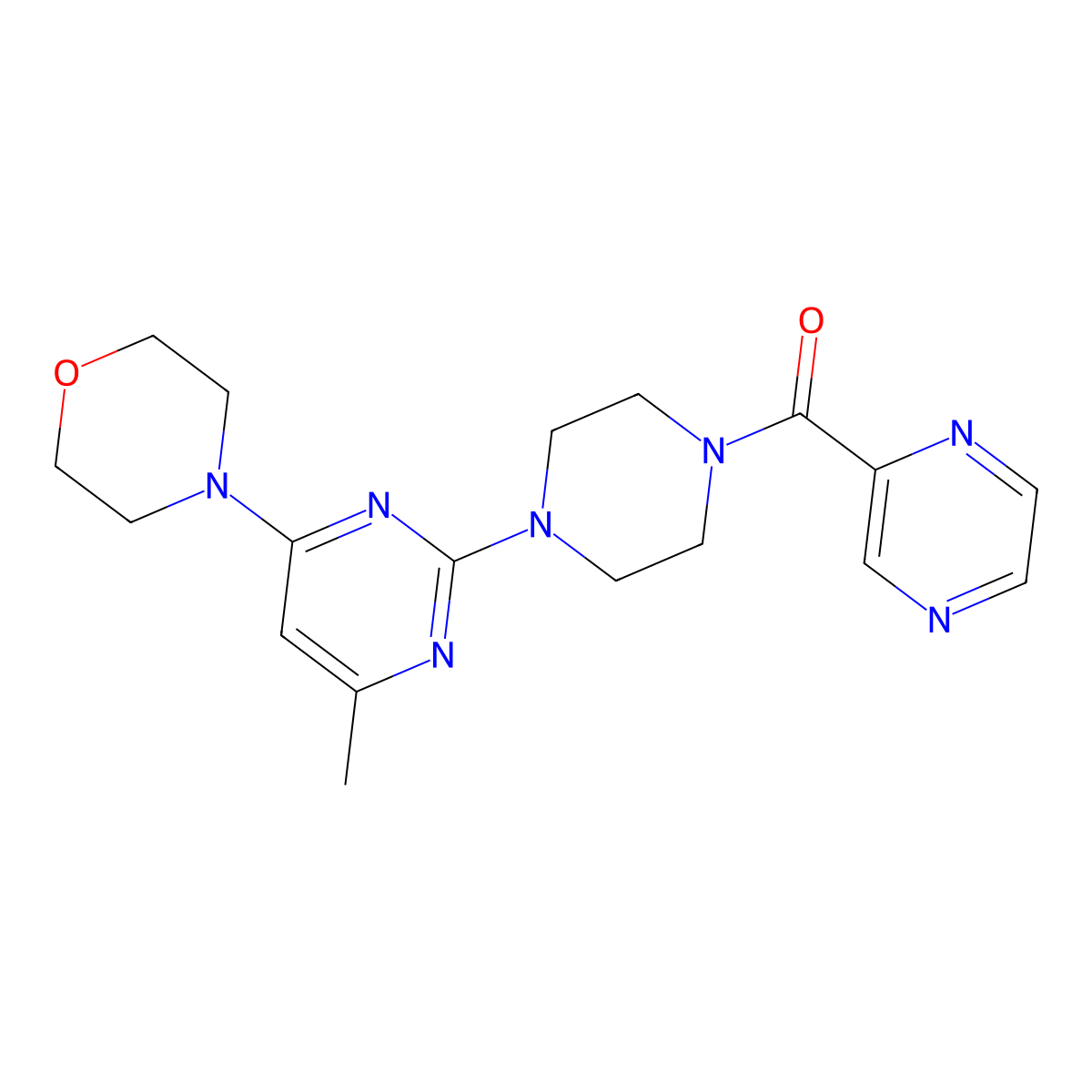 (4-(4-Methyl-6-morpholinopyrimidin-2-yl)piperazin-1-yl)(pyrazin-2-yl)methanone molecular structure, CAS 1226445-98-2