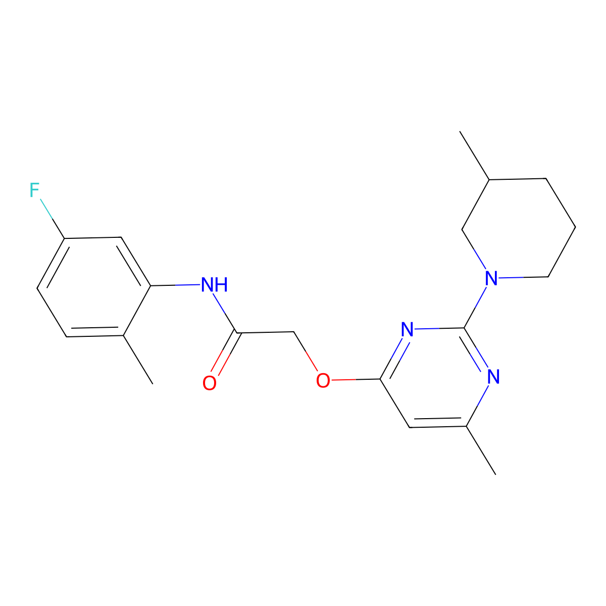 N-(5-fluoro-2-methylphenyl)-2-{[6-methyl-2-(3-methylpiperidin-1-yl)pyrimidin-4-yl]oxy}acetamide molecular structure, CAS 1226446-03-2