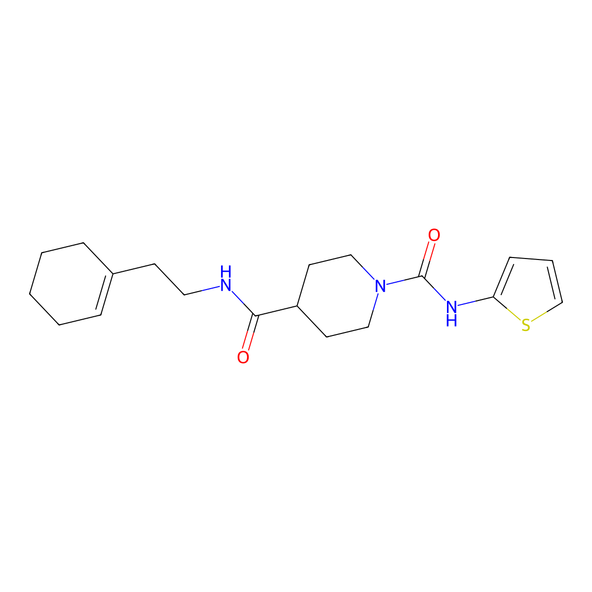 N4-(2-(cyclohex-1-en-1-yl)ethyl)-N1-(thiophen-2-yl)piperidine-1,4-dicarboxamide molecular structure, CAS 1226446-04-3