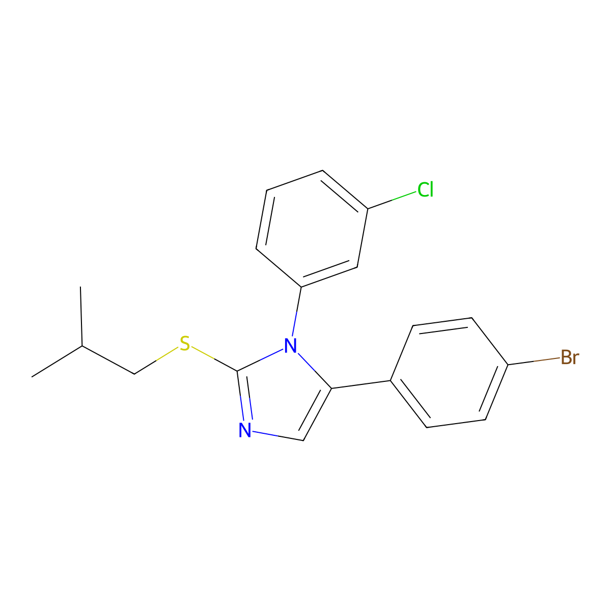 5-(4-bromophenyl)-1-(3-chlorophenyl)-2-(isobutylthio)-1H-imidazole molecular structure, CAS 1226446-06-5