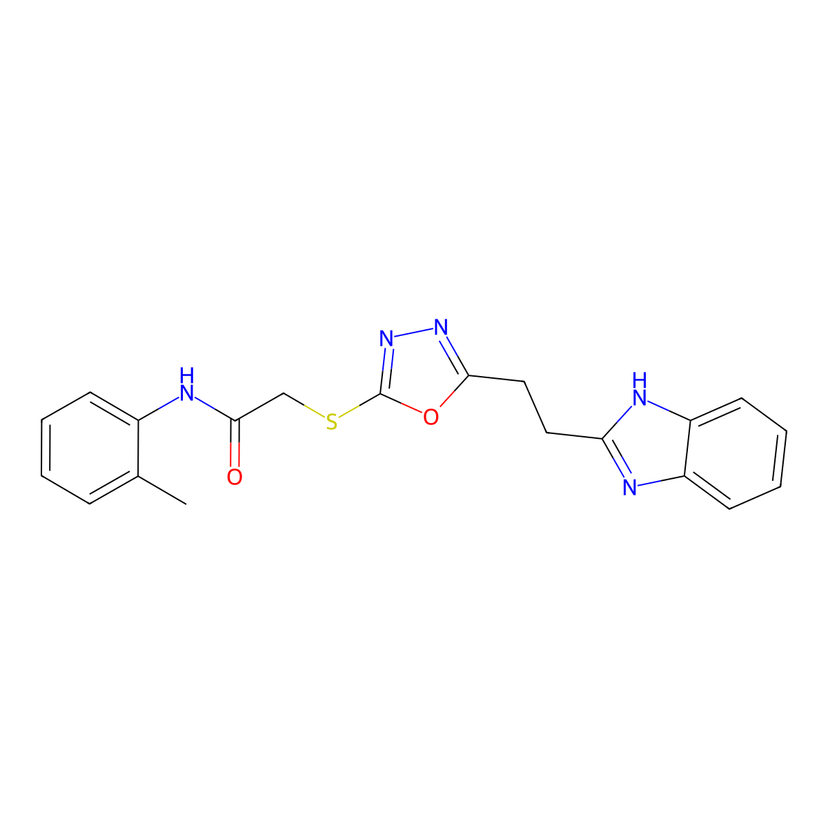 2-((5-(2-(1H-benzo[d]imidazol-2-yl)ethyl)-1,3,4-oxadiazol-2-yl)thio)-N-(o-tolyl)acetamide molecular structure, CAS 1226446-07-6