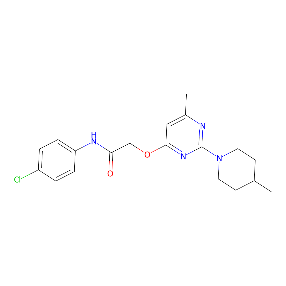 N-(4-chlorophenyl)-2-{[6-methyl-2-(4-methylpiperidin-1-yl)pyrimidin-4-yl]oxy}acetamide molecular structure, CAS 1226446-13-4
