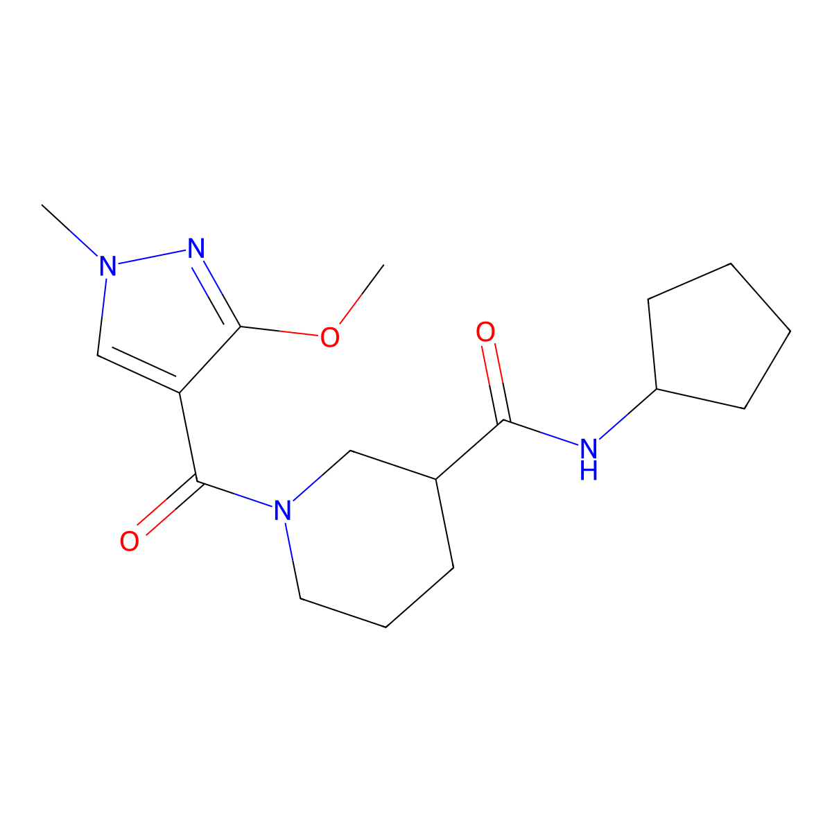 N-cyclopentyl-1-(3-methoxy-1-methyl-1H-pyrazole-4-carbonyl)piperidine-3-carboxamide molecular structure, CAS 1226446-14-5