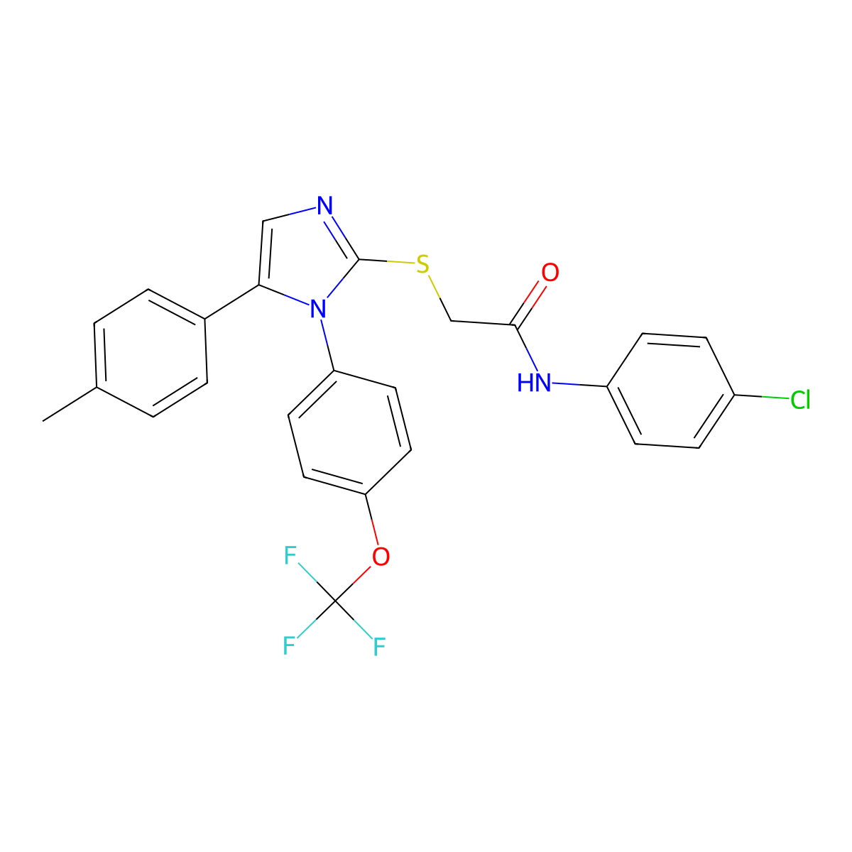 N-(4-chlorophenyl)-2-((5-(p-tolyl)-1-(4-(trifluoromethoxy)phenyl)-1H-imidazol-2-yl)thio)acetamide molecular structure, CAS 1226446-16-7
