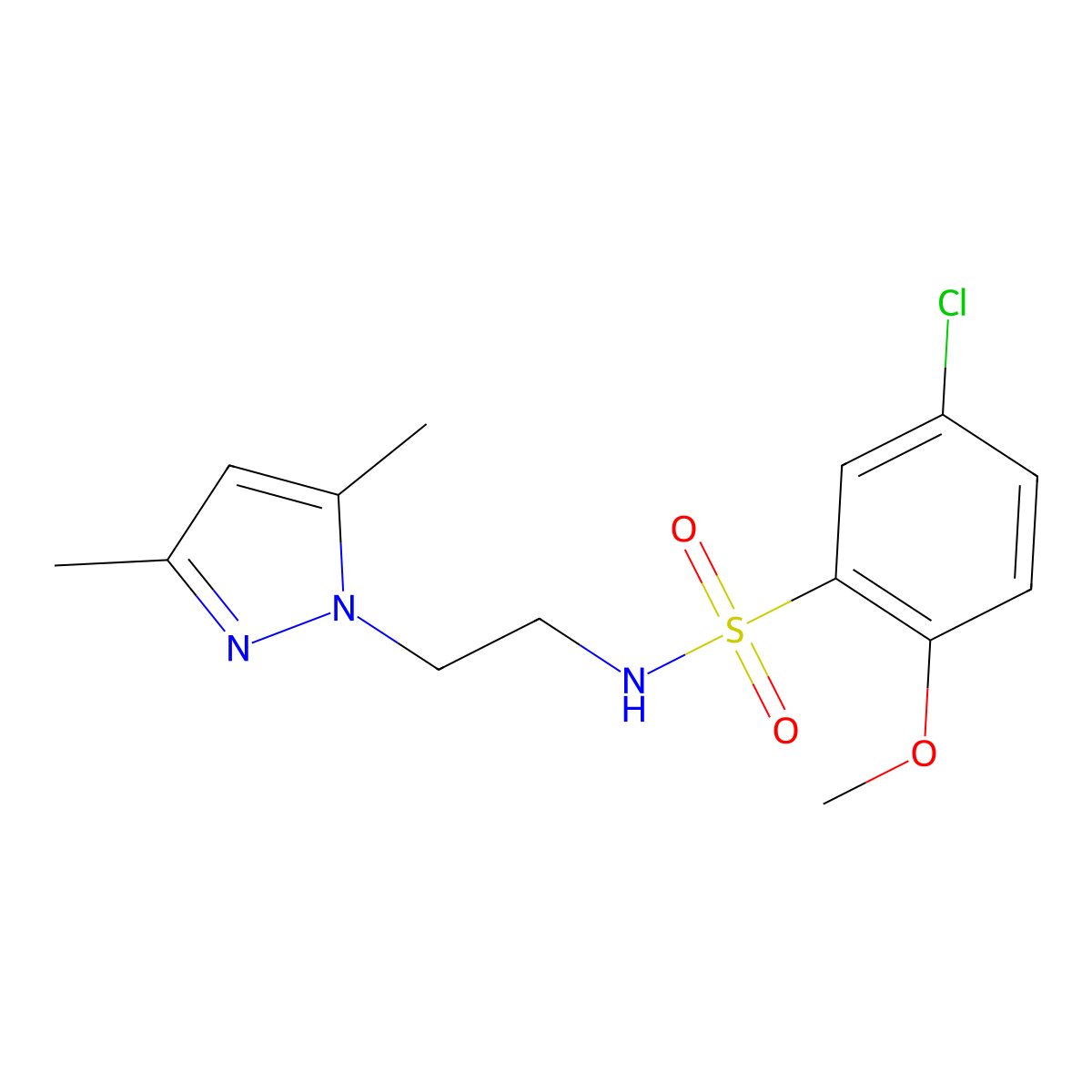 5-chloro-N-(2-(3,5-dimethyl-1H-pyrazol-1-yl)ethyl)-2-methoxybenzenesulfonamide molecular structure, CAS 1226446-21-4