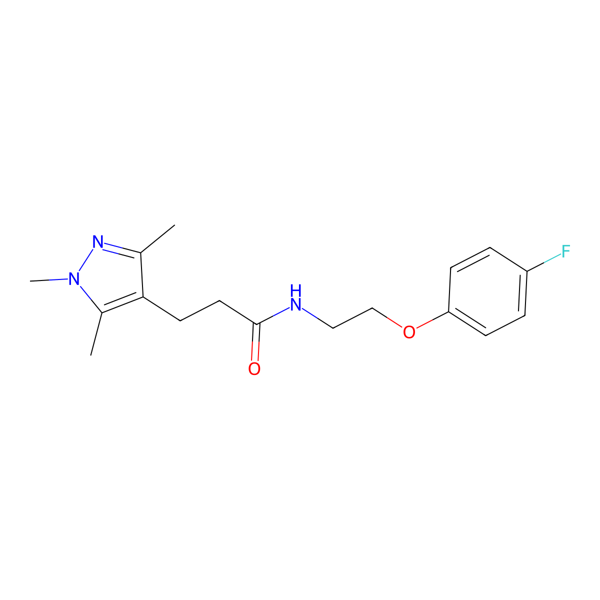 N-[2-(4-fluorophenoxy)ethyl]-3-(1,3,5-trimethyl-1H-pyrazol-4-yl)propanamide molecular structure, CAS 1226446-27-0