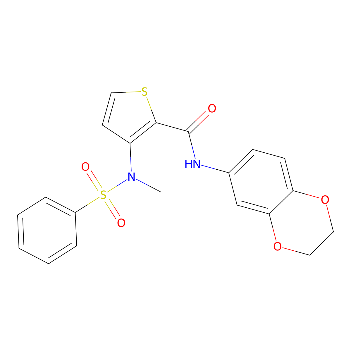 N-(2,3-dihydro-1,4-benzodioxin-6-yl)-3-[methyl(phenylsulfonyl)amino]thiophene-2-carboxamide molecular structure, CAS 1226446-30-5