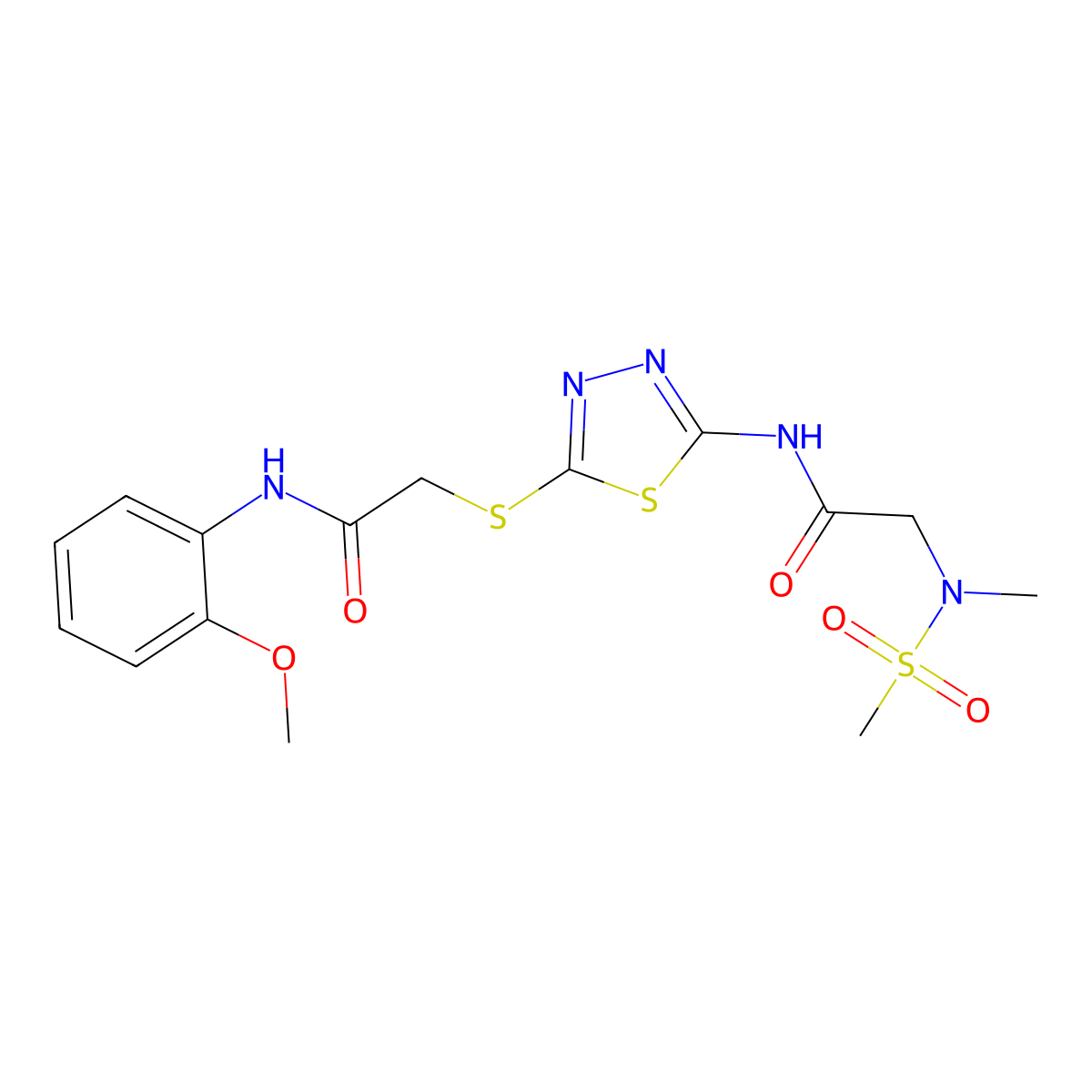 N-[5-({[(2-methoxyphenyl)carbamoyl]methyl}sulfanyl)-1,3,4-thiadiazol-2-yl]-2-(N-methylmethanesulfonamido)acetamide molecular structure, CAS 1226446-36-1
