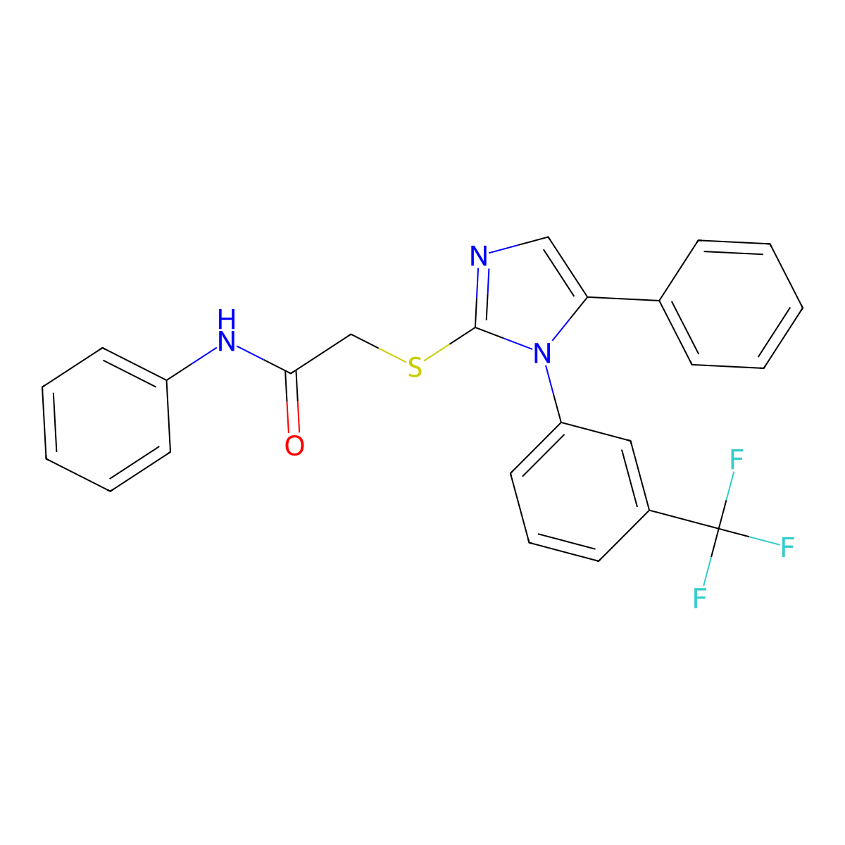 N-phenyl-2-((5-phenyl-1-(3-(trifluoromethyl)phenyl)-1H-imidazol-2-yl)thio)acetamide molecular structure, CAS 1226446-42-9