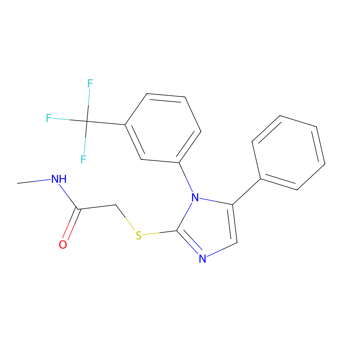 N-methyl-2-((5-phenyl-1-(3-(trifluoromethyl)phenyl)-1H-imidazol-2-yl)thio)acetamide molecular structure, CAS 1226446-44-1