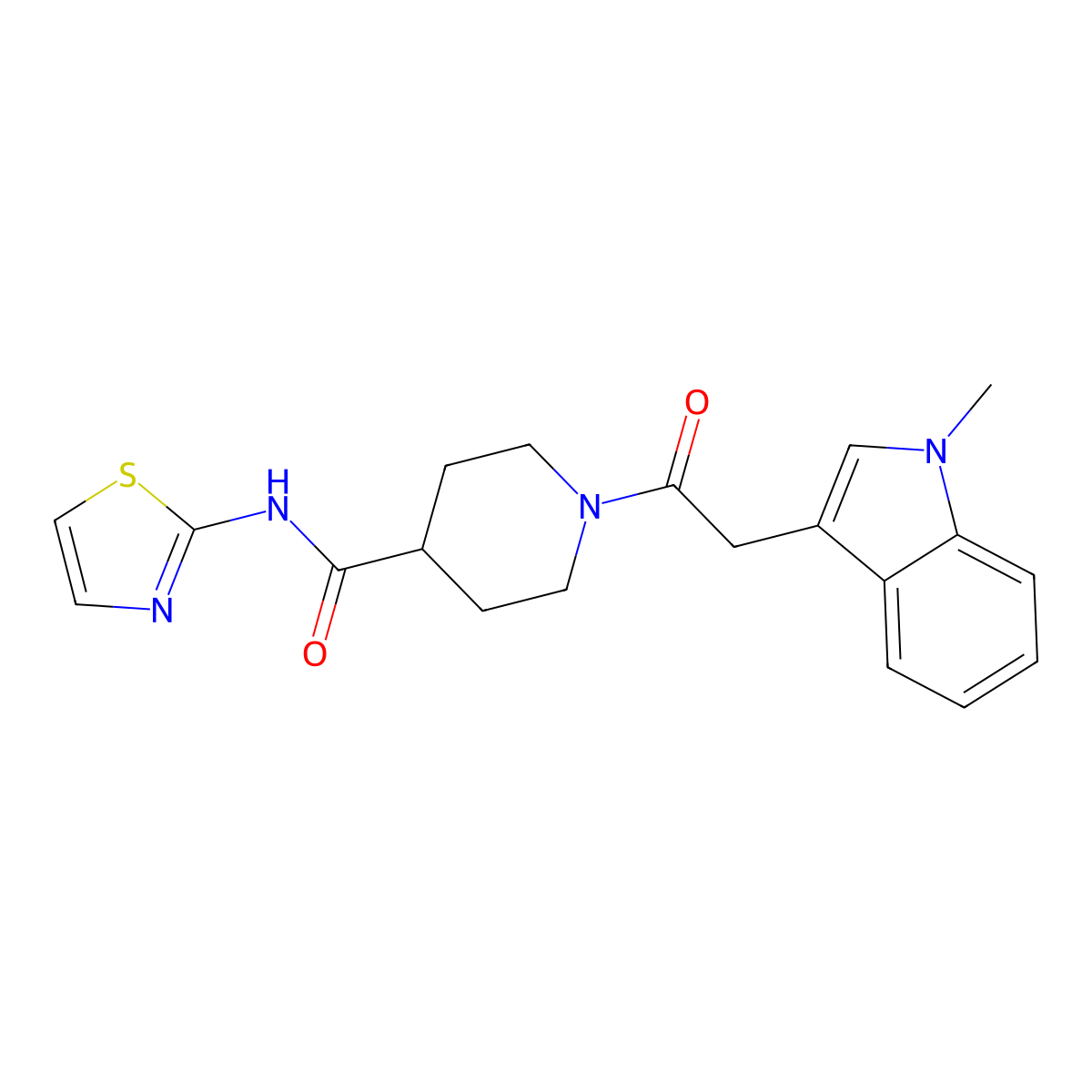 1-(2-(1-methyl-1H-indol-3-yl)acetyl)-N-(thiazol-2-yl)piperidine-4-carboxamide molecular structure, CAS 1226446-47-4