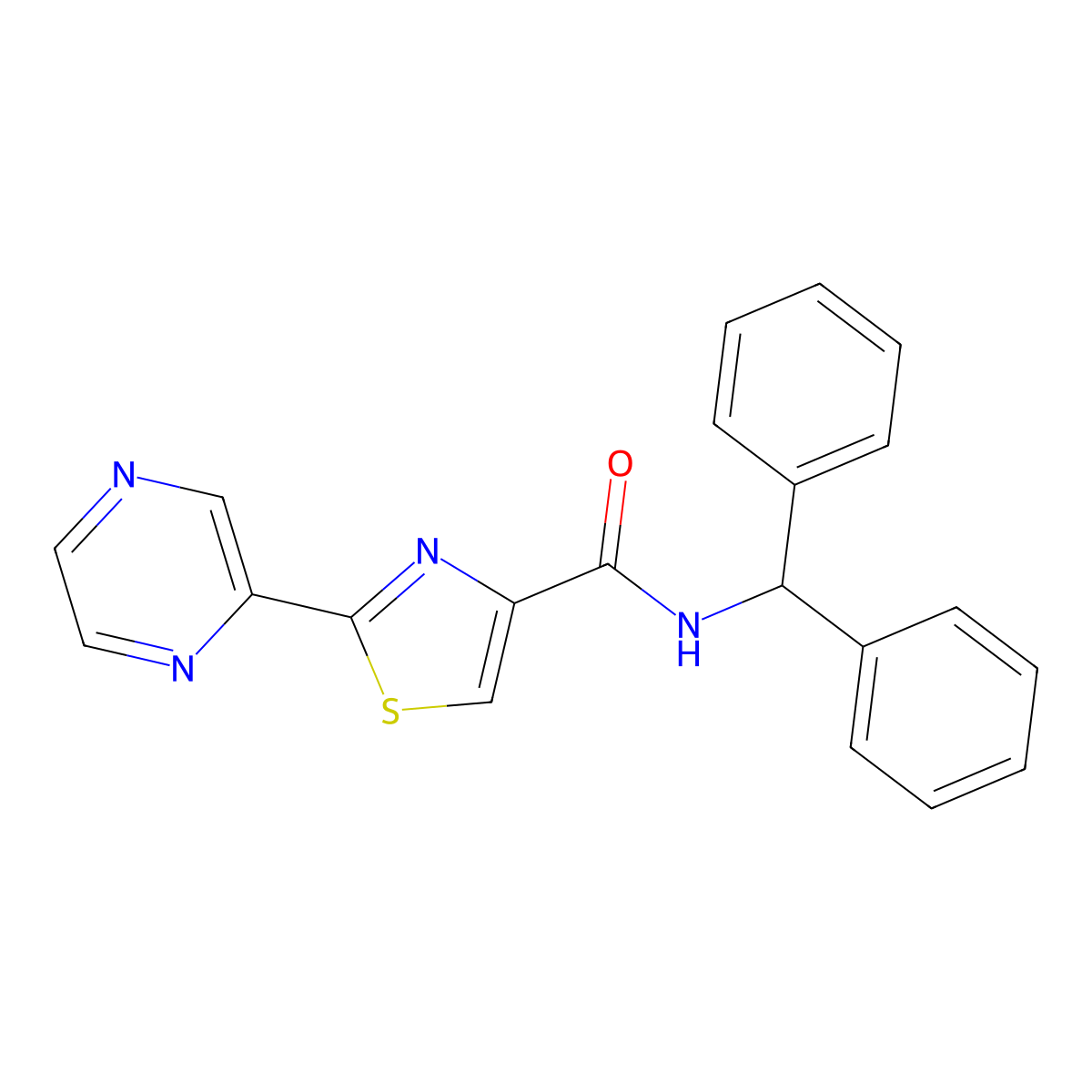 N-benzhydryl-2-(pyrazin-2-yl)thiazole-4-carboxamide molecular structure, CAS 1226446-50-9