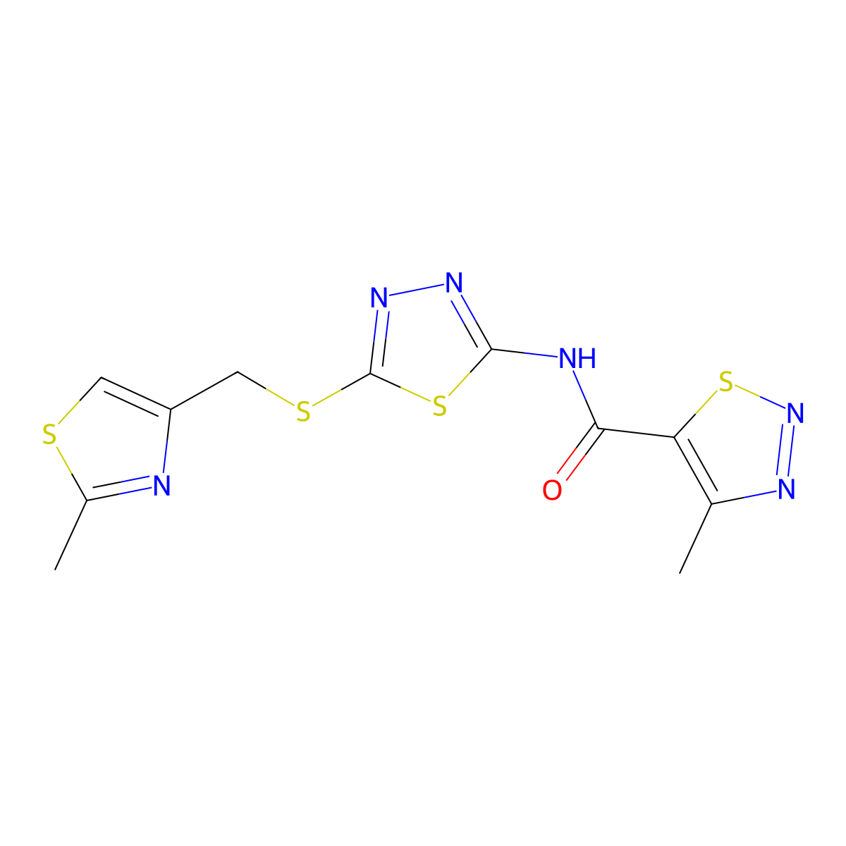 4-methyl-N-(5-(((2-methylthiazol-4-yl)methyl)thio)-1,3,4-thiadiazol-2-yl)-1,2,3-thiadiazole-5-carboxamide molecular structure, CAS 1226446-54-3