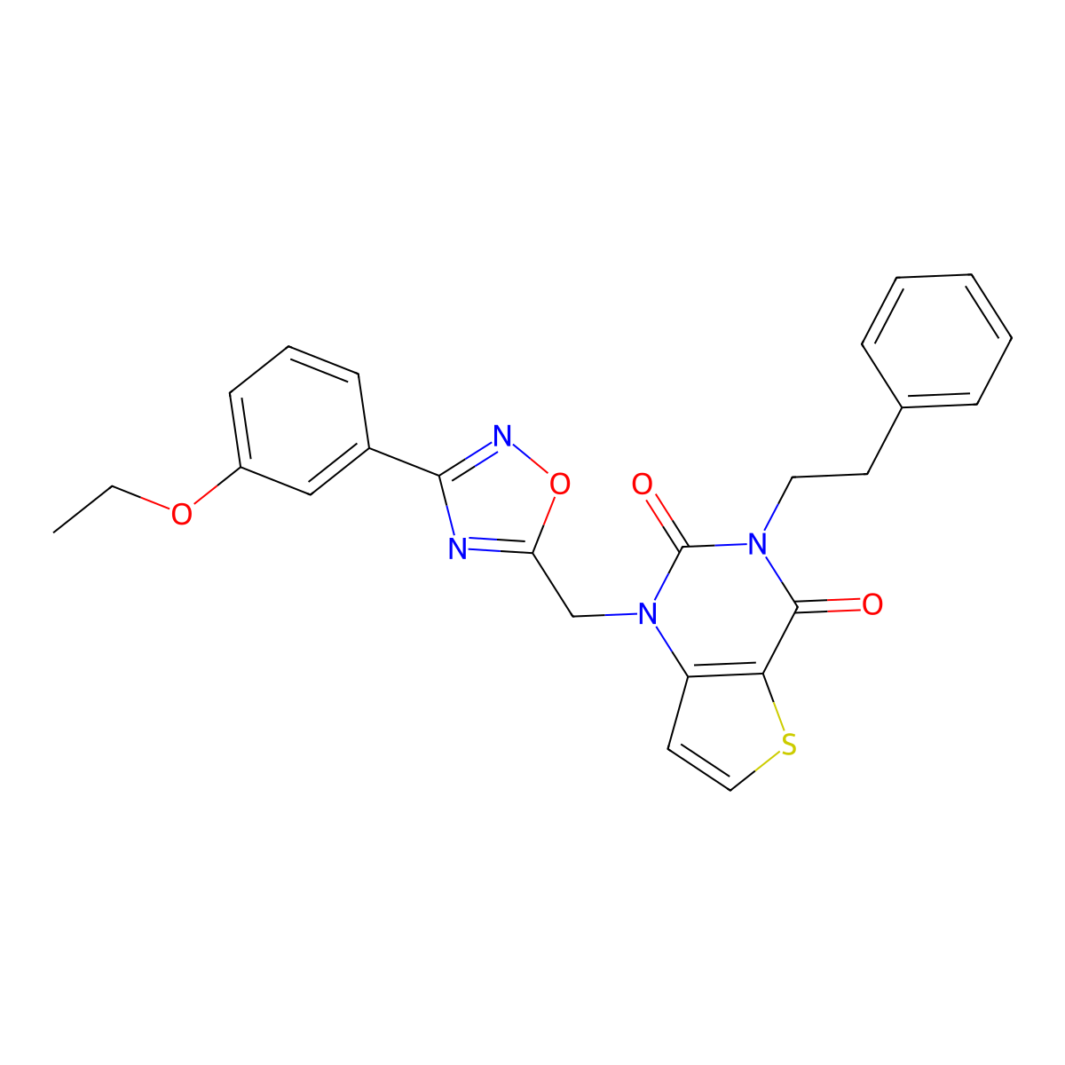 1-{[3-(3-ethoxyphenyl)-1,2,4-oxadiazol-5-yl]methyl}-3-(2-phenylethyl)-1H,2H,3H,4H-thieno[3,2-d]pyrimidine-2,4-dione molecular structure, CAS 1226446-55-4