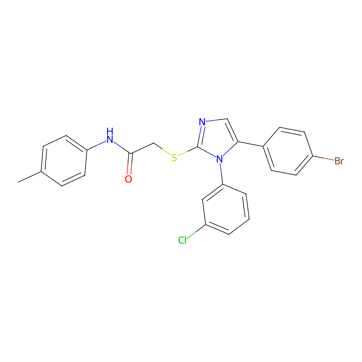 2-((5-(4-bromophenyl)-1-(3-chlorophenyl)-1H-imidazol-2-yl)thio)-N-(p-tolyl)acetamide molecular structure, CAS 1226446-56-5