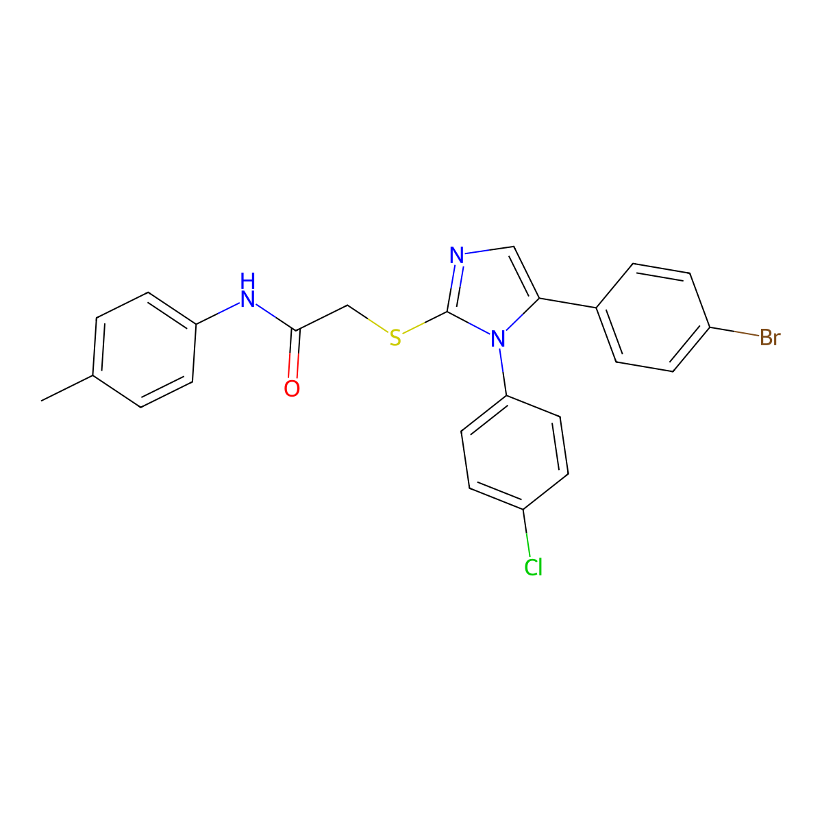 2-((5-(4-bromophenyl)-1-(4-chlorophenyl)-1H-imidazol-2-yl)thio)-N-(p-tolyl)acetamide molecular structure, CAS 1226446-58-7