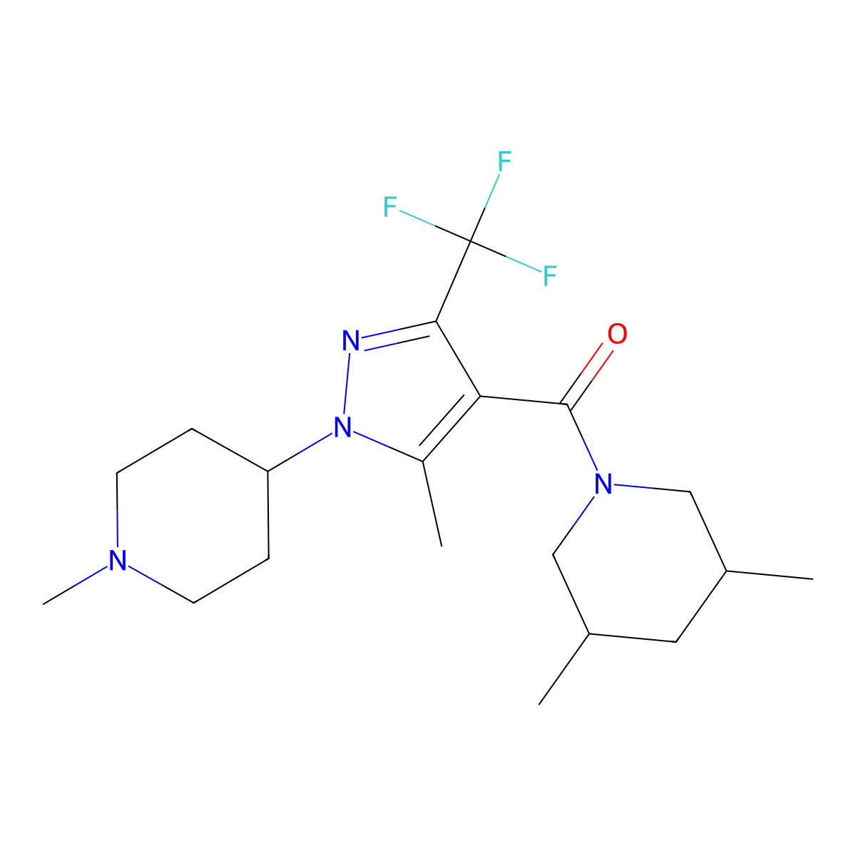 (3,5-dimethylpiperidin-1-yl)(5-methyl-1-(1-methylpiperidin-4-yl)-3-(trifluoromethyl)-1H-pyrazol-4-yl)methanone molecular structure, CAS 1226446-62-3