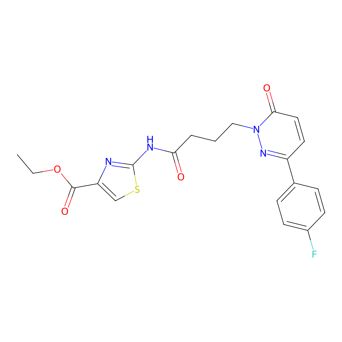 ethyl 2-(4-(3-(4-fluorophenyl)-6-oxopyridazin-1(6H)-yl)butanamido)thiazole-4-carboxylate molecular structure, CAS 1226446-63-4